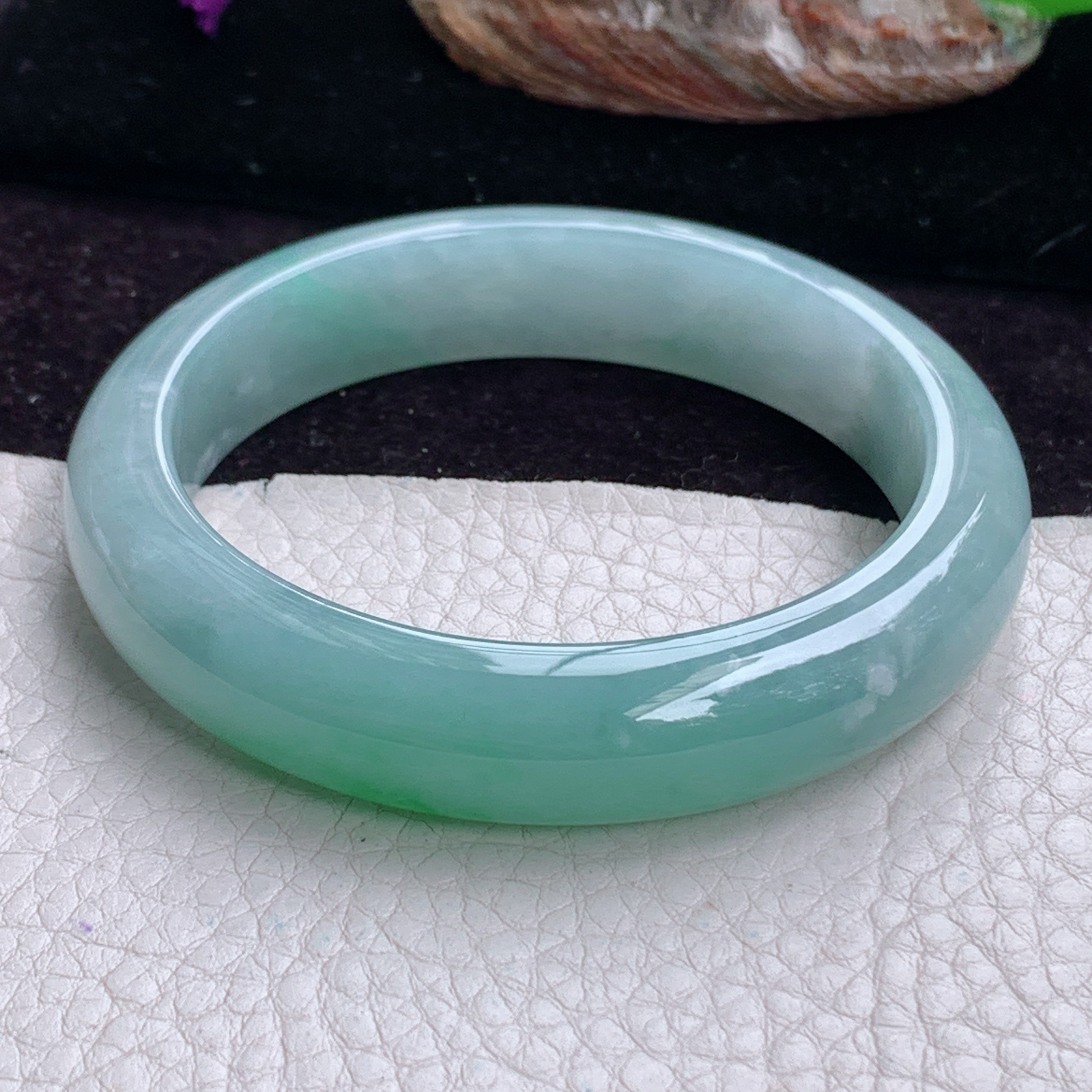 fx实拍55*12.5*8.2平安镯 天然缅甸翡翠手镯飘绿胶感正圈玉镯子