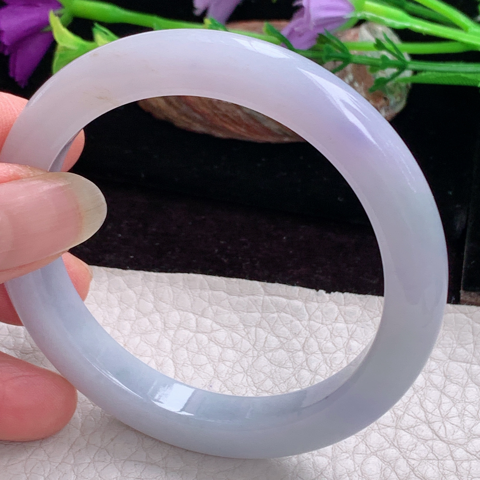 z甜美款54.5*9.5*8.5平安镯 天然缅甸翡翠手镯紫罗兰秀气正圈玉镯子