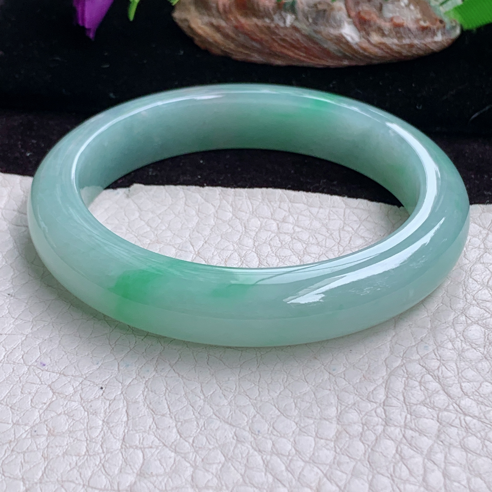 fx实拍56.5*11.8*8.6平安镯 天然缅甸翡翠手镯冰胶飘绿正圈玉镯子