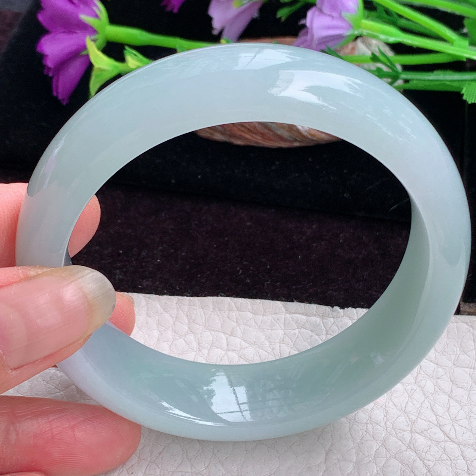 hy实拍58.8*17.2*8.6轮胎镯 天然缅甸翡翠手镯蓝韵胶感正圈玉镯子