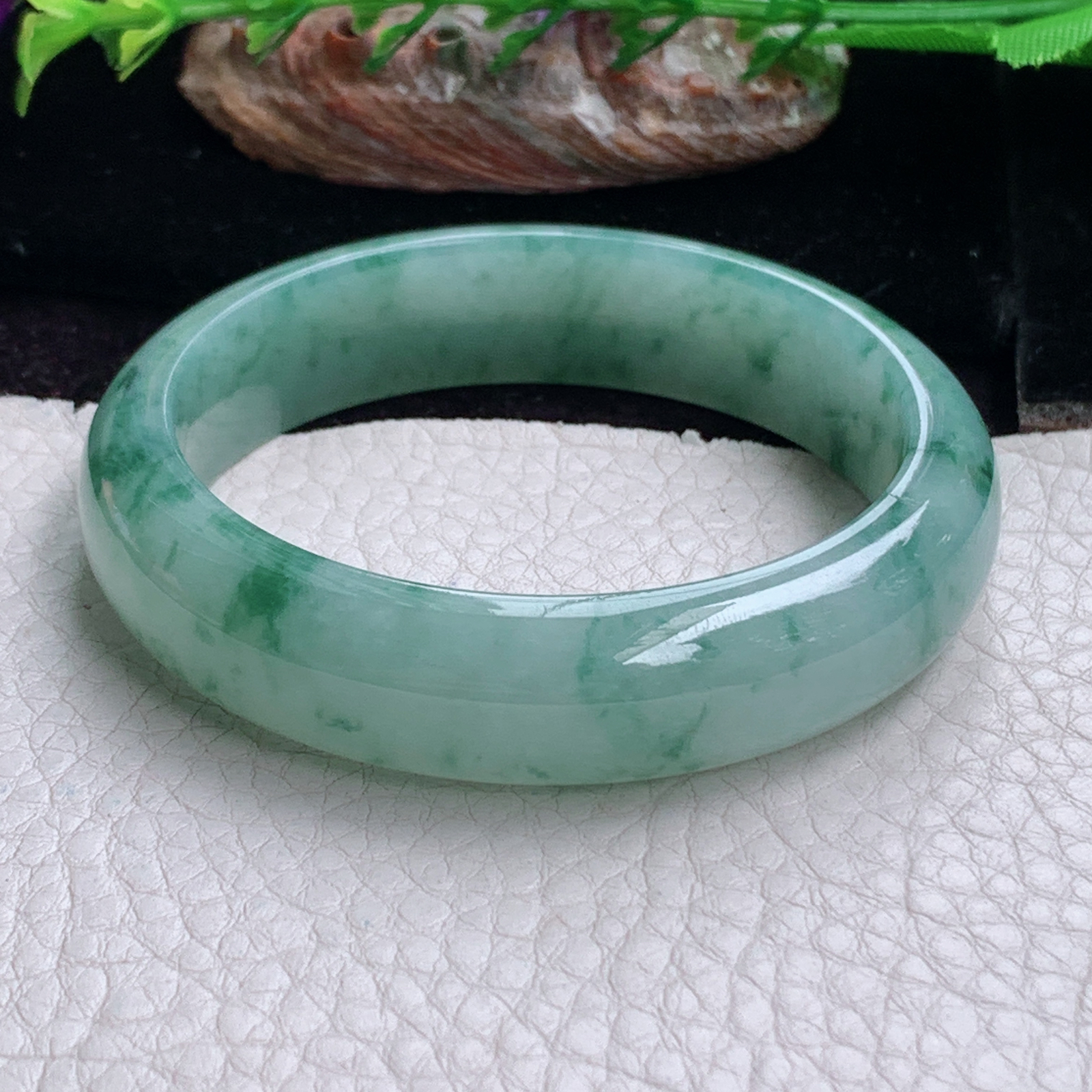 ee小圈口53*13.3*7.3平安镯 天然缅甸翡翠手镯冰飘花秀气正圈玉镯子