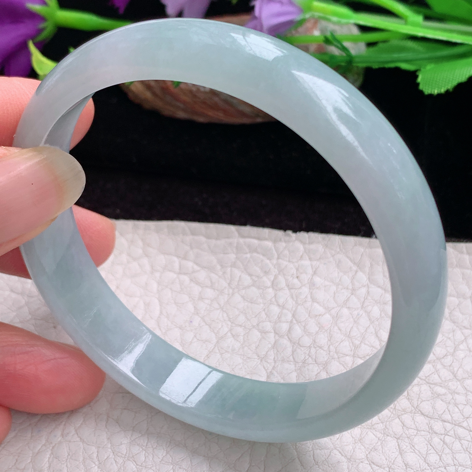 ee大圈口61.5*12.5*6.3平安镯 天然缅甸翡翠手镯冰胶飘清爽大气正圈玉镯子