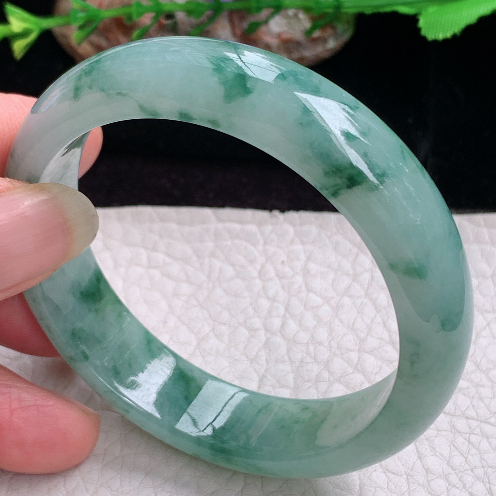 ee小圈口53*13.3*7.3平安镯 天然缅甸翡翠手镯冰飘花秀气正圈玉镯子