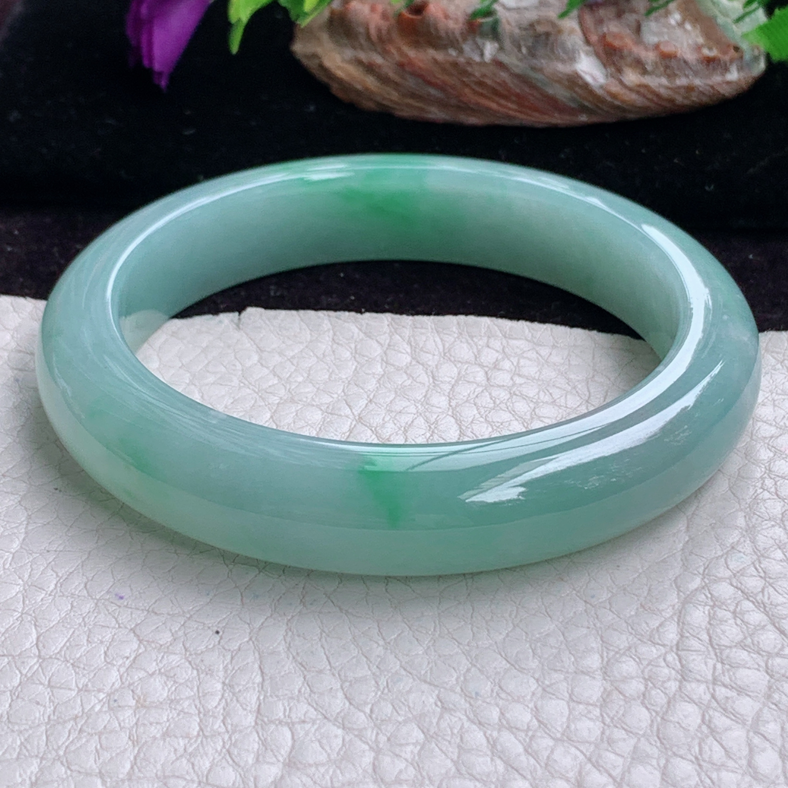 fx实拍56.5*11.8*8.6平安镯 天然缅甸翡翠手镯冰胶飘绿正圈玉镯子