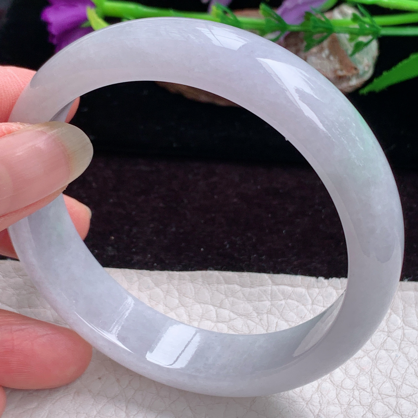 js大圈口60*14.8*7.8平安镯 天然缅甸翡翠手镯胶感飘绿正圈玉镯子