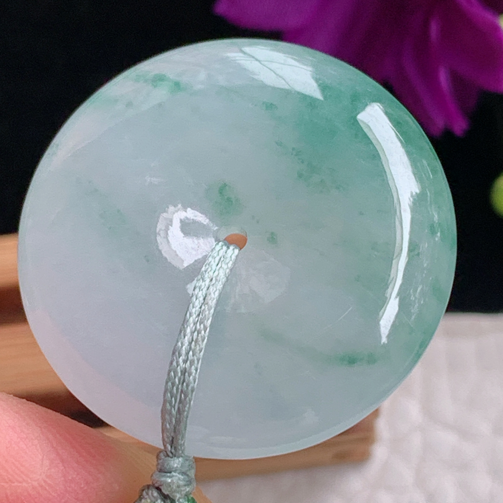 zz3实拍27.8*6.2缅甸翡翠飘花平安扣吊坠精美宝宝平安玉坠