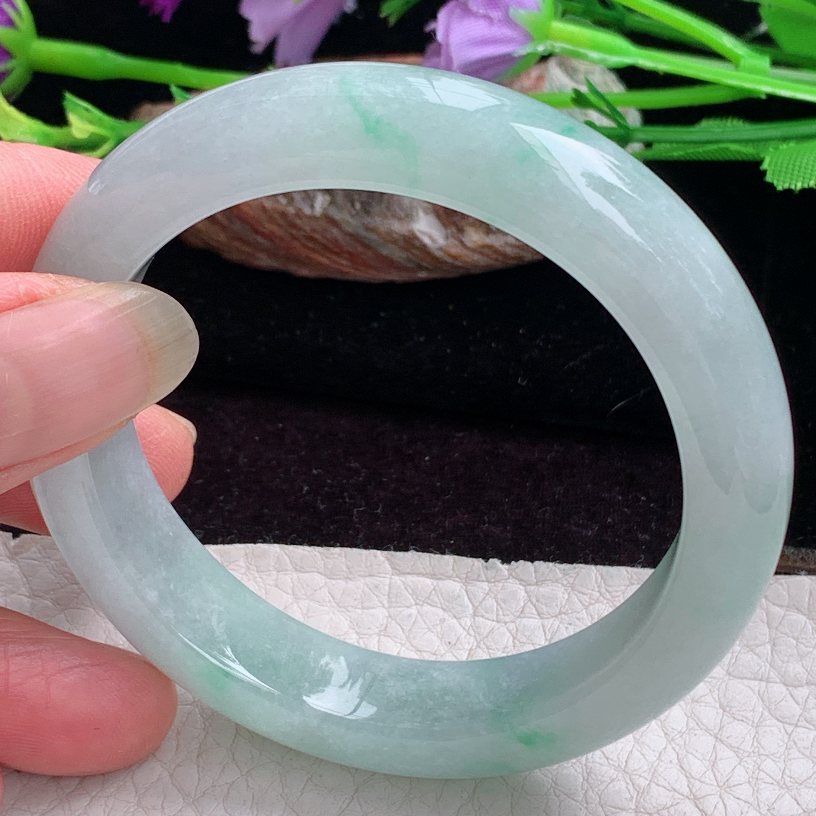 z小圈口52*12.5*8.2平安镯 天然缅甸翡翠手镯飘花秀气正圈玉镯子