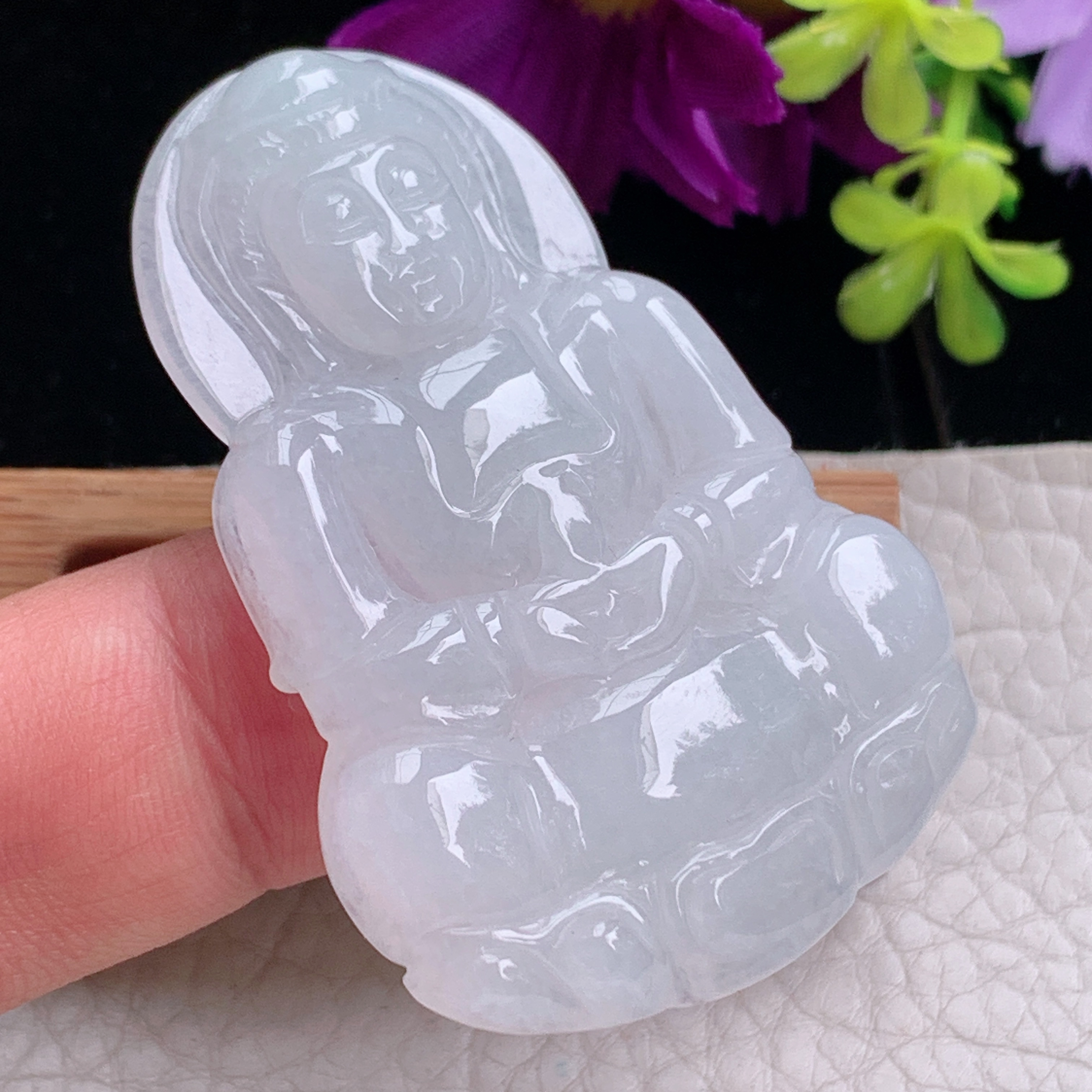 zz3实拍54*37*5.8缅甸翡翠白色观音菩萨吊坠 白月光观音牌