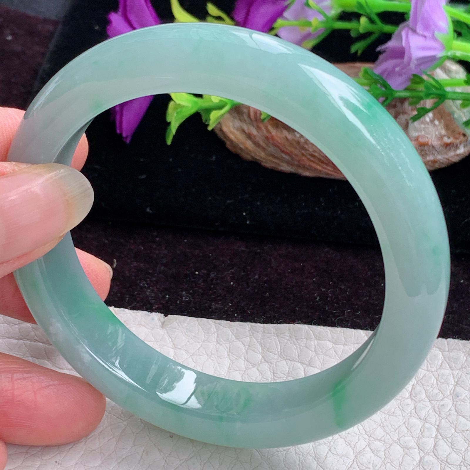 fx实拍56.5*11.8*8.6平安镯 天然缅甸翡翠手镯冰胶飘绿正圈玉镯子