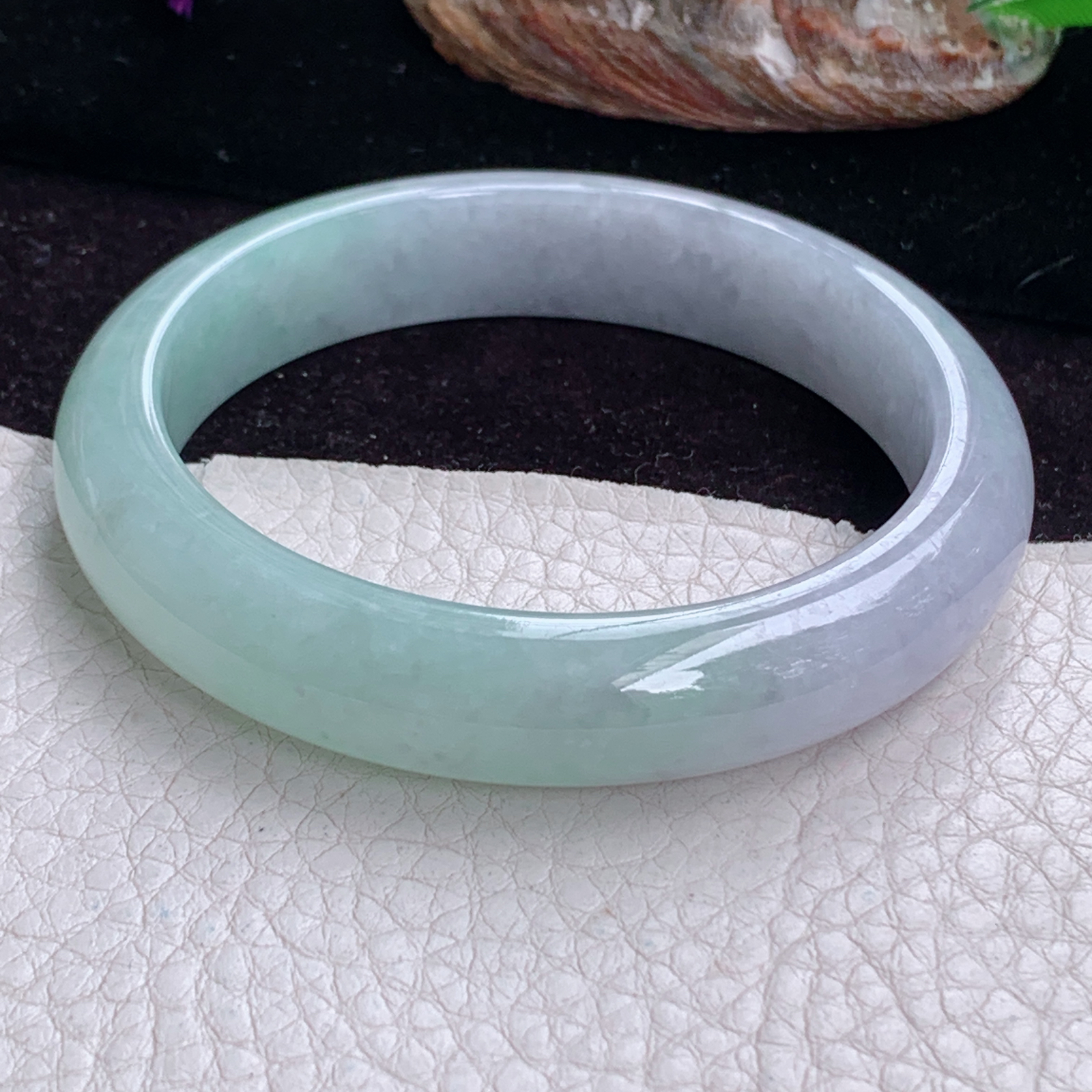 pj实拍56.8*12*7.8平安镯 天然缅甸翡翠手镯春带彩胶感正圈玉镯子