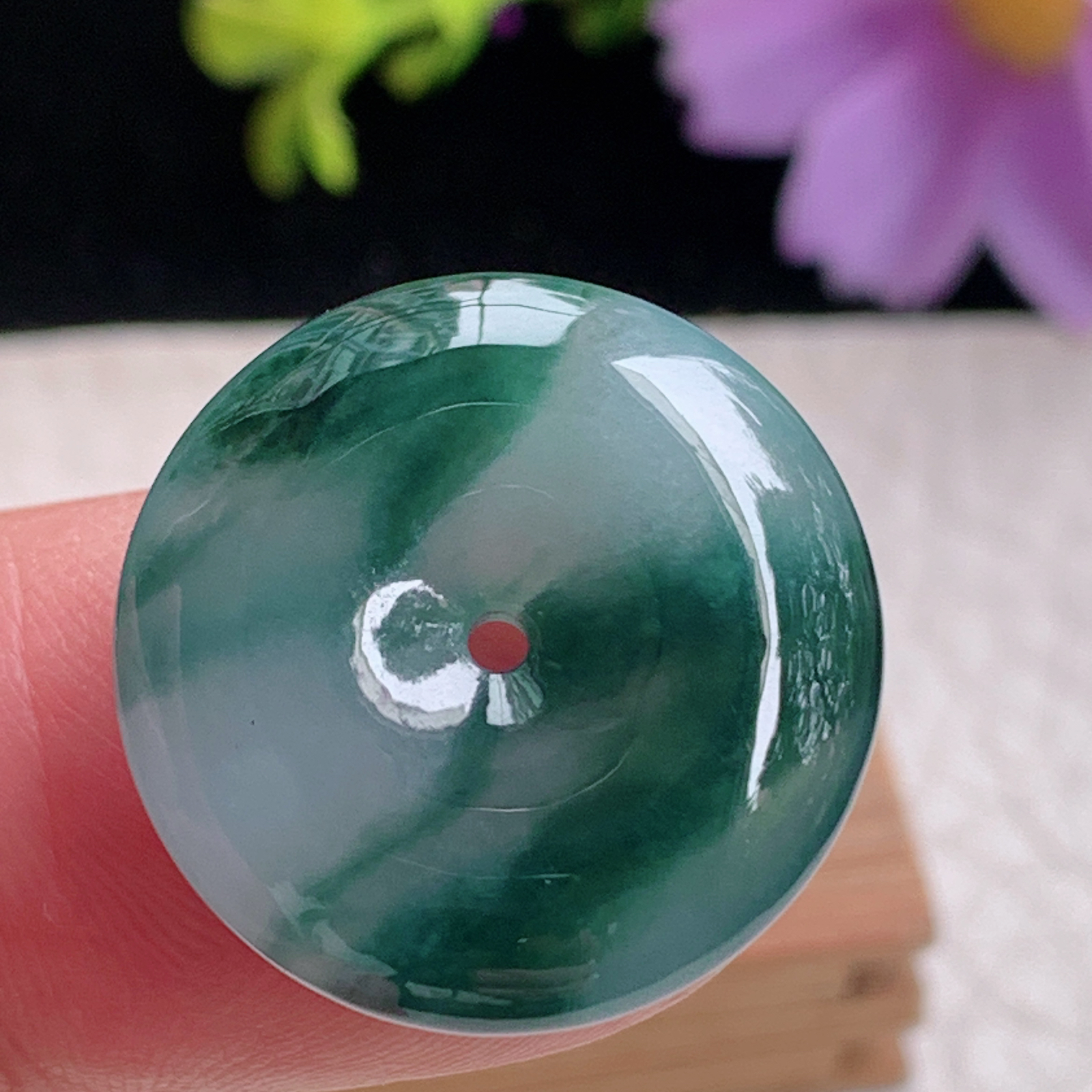 zz3实拍21*5.3缅甸翡翠冰蓝花小平安扣吊坠 宝宝小孩平安玉坠