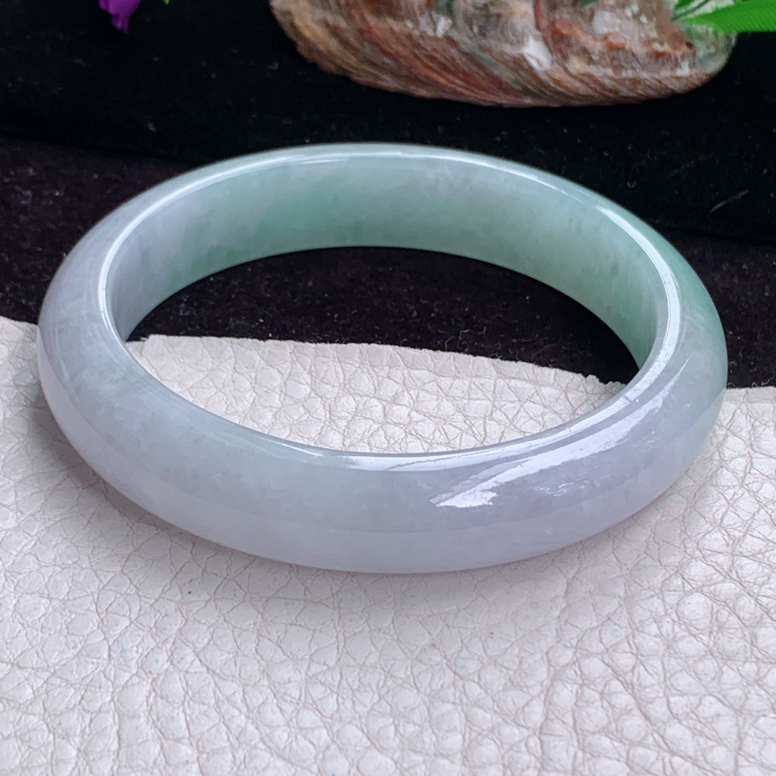 pj实拍56.8*12*7.8平安镯 天然缅甸翡翠手镯春带彩胶感正圈玉镯子