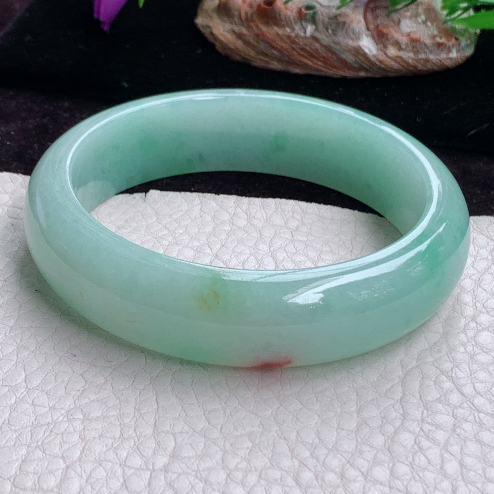 hy实拍59*16*8.2招财轮胎镯 天然缅甸翡翠手镯蓝韵飘红翡正圈玉镯子