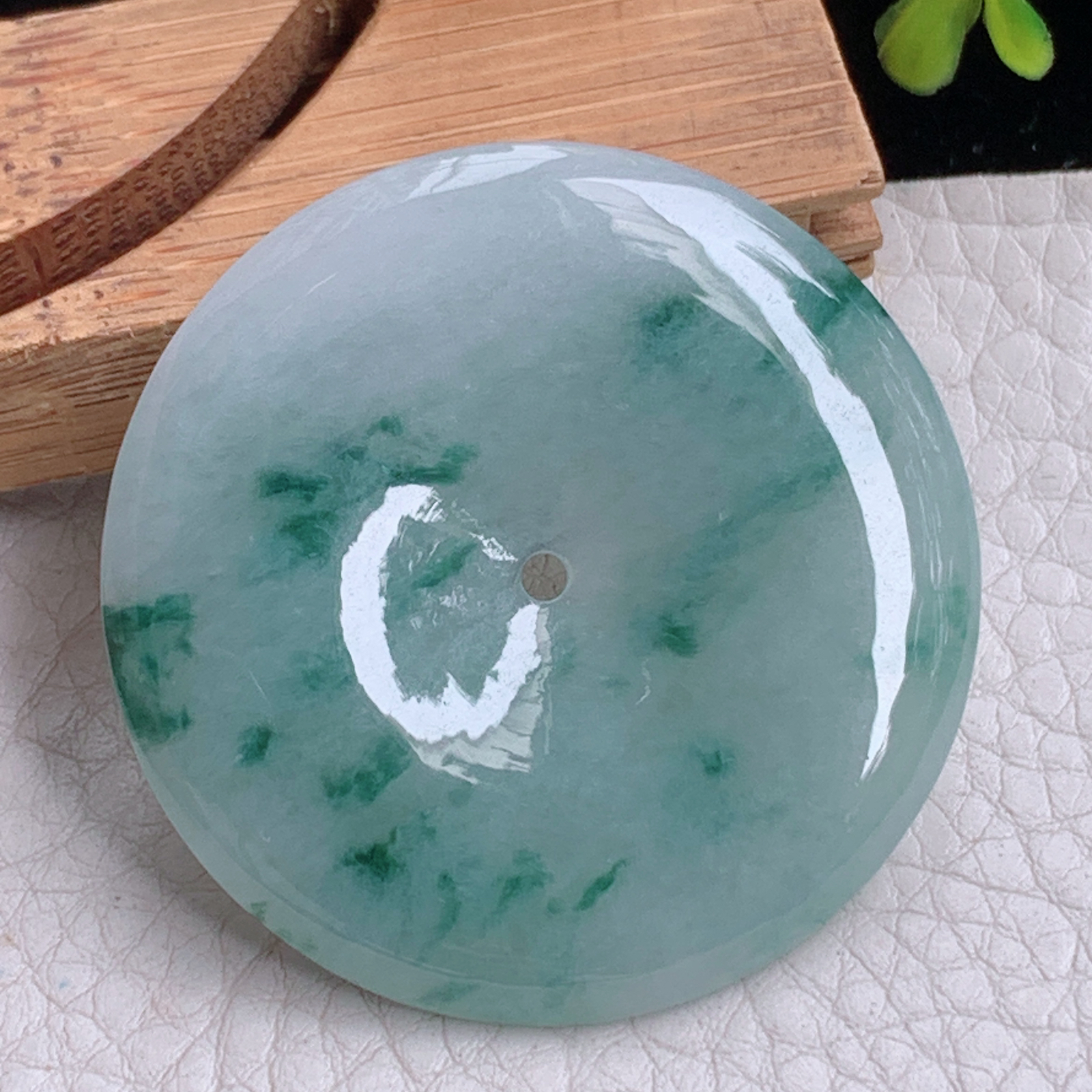 zz3实拍42.6*5.3缅甸翡翠飘花大平安扣吊坠 平安毛衣坠