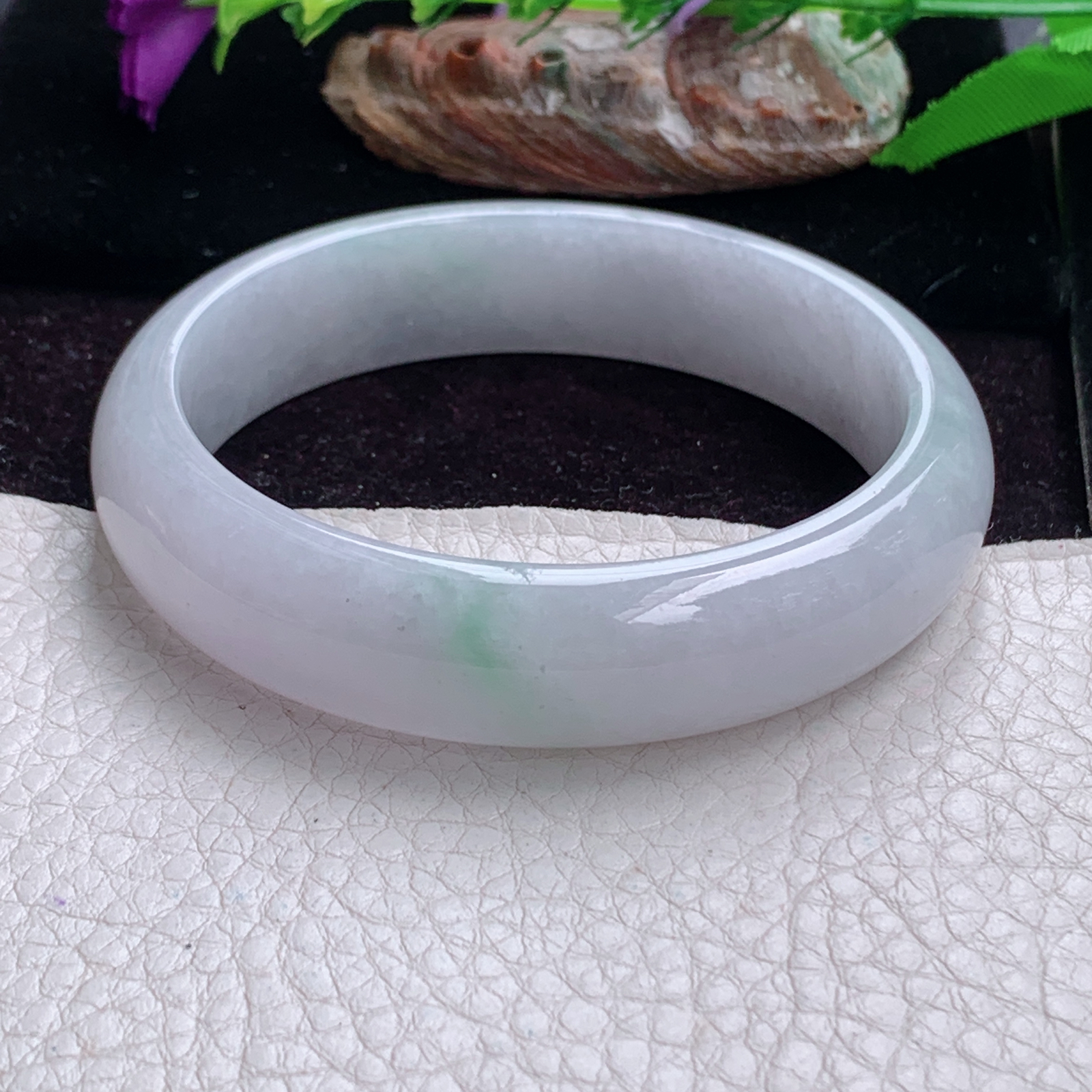 js大圈口60*14.8*7.8平安镯 天然缅甸翡翠手镯胶感飘绿正圈玉镯子