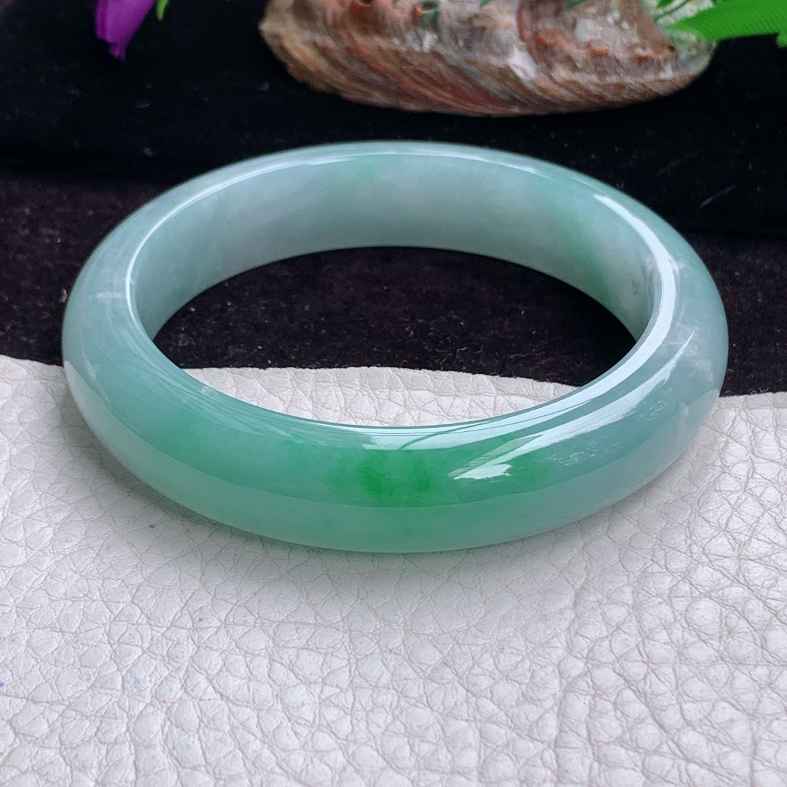 fx实拍55*12.5*8.2平安镯 天然缅甸翡翠手镯飘绿胶感正圈玉镯子