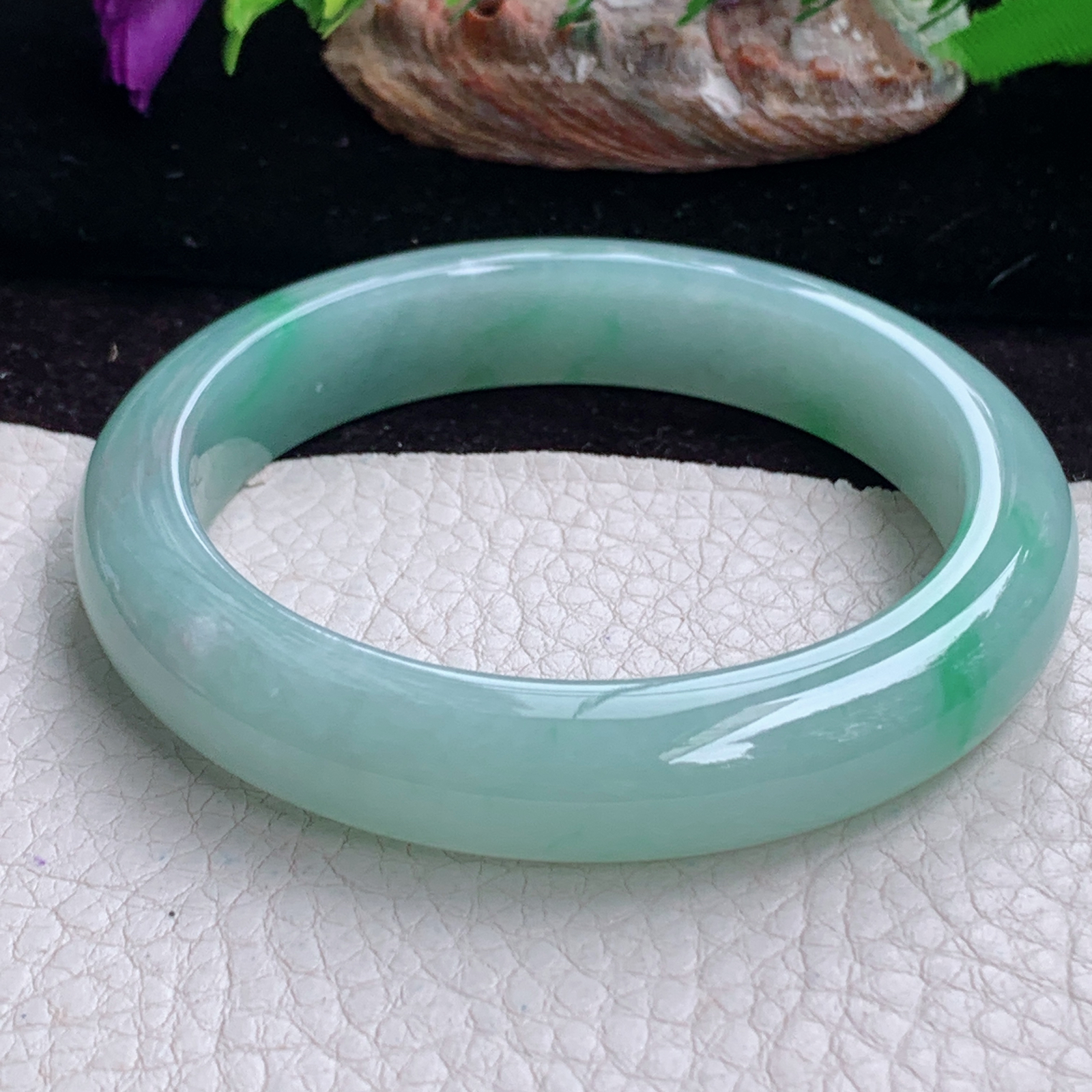 fx实拍56.5*11.8*8.6平安镯 天然缅甸翡翠手镯冰胶飘绿正圈玉镯子