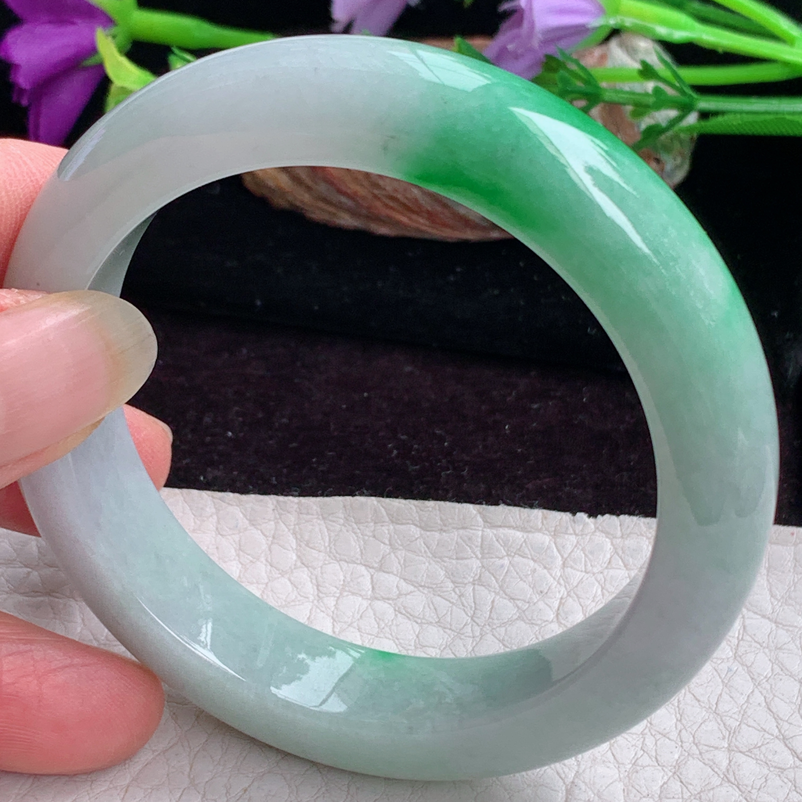 hy实拍53.5*12.5*9平安镯 天然缅甸翡翠手镯辣绿厚装正圈玉镯子