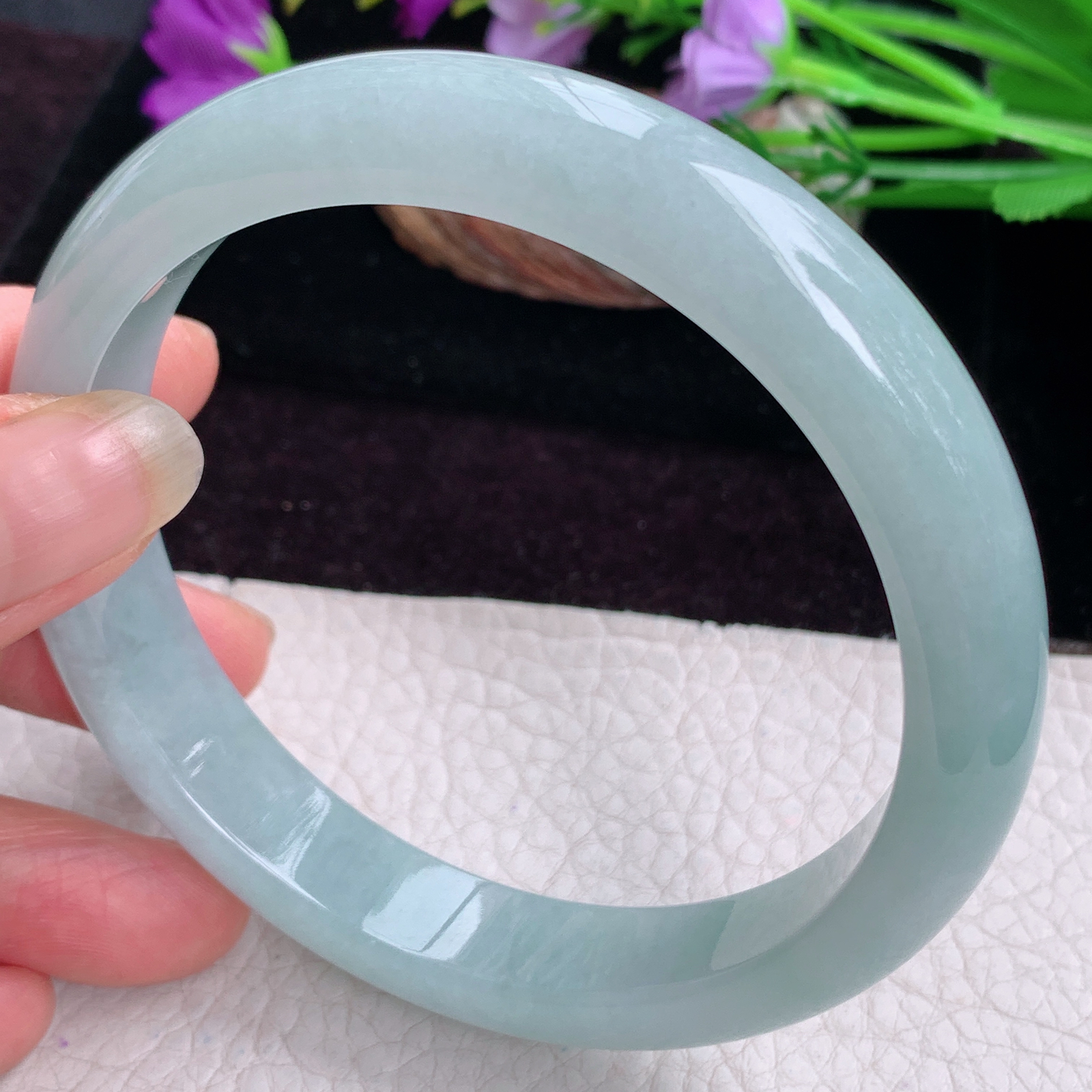 pj大圈口66*12.8*8.5平安镯 天然缅甸翡翠手镯晴水正圈玉镯子