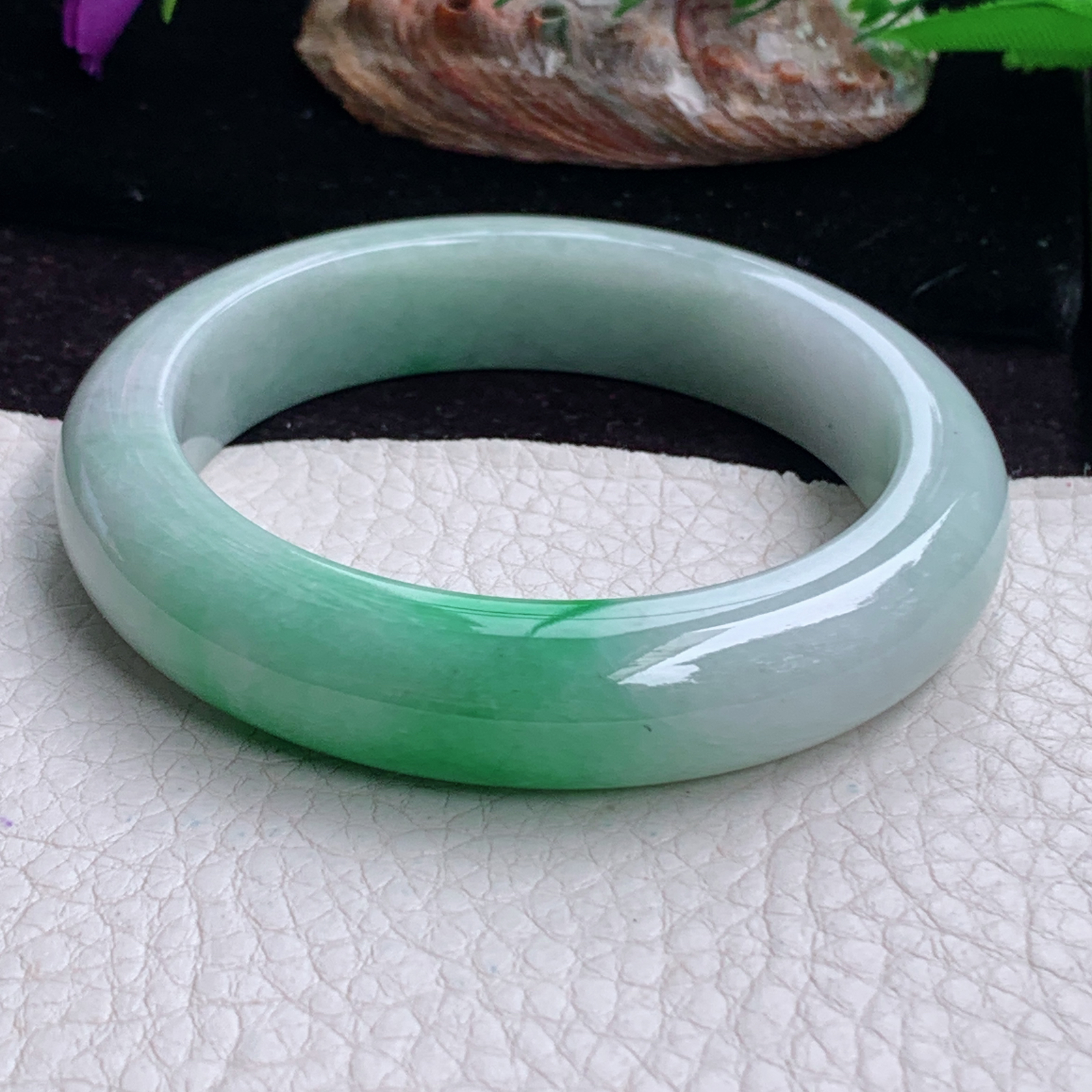hy实拍53.5*12.5*9平安镯 天然缅甸翡翠手镯辣绿厚装正圈玉镯子