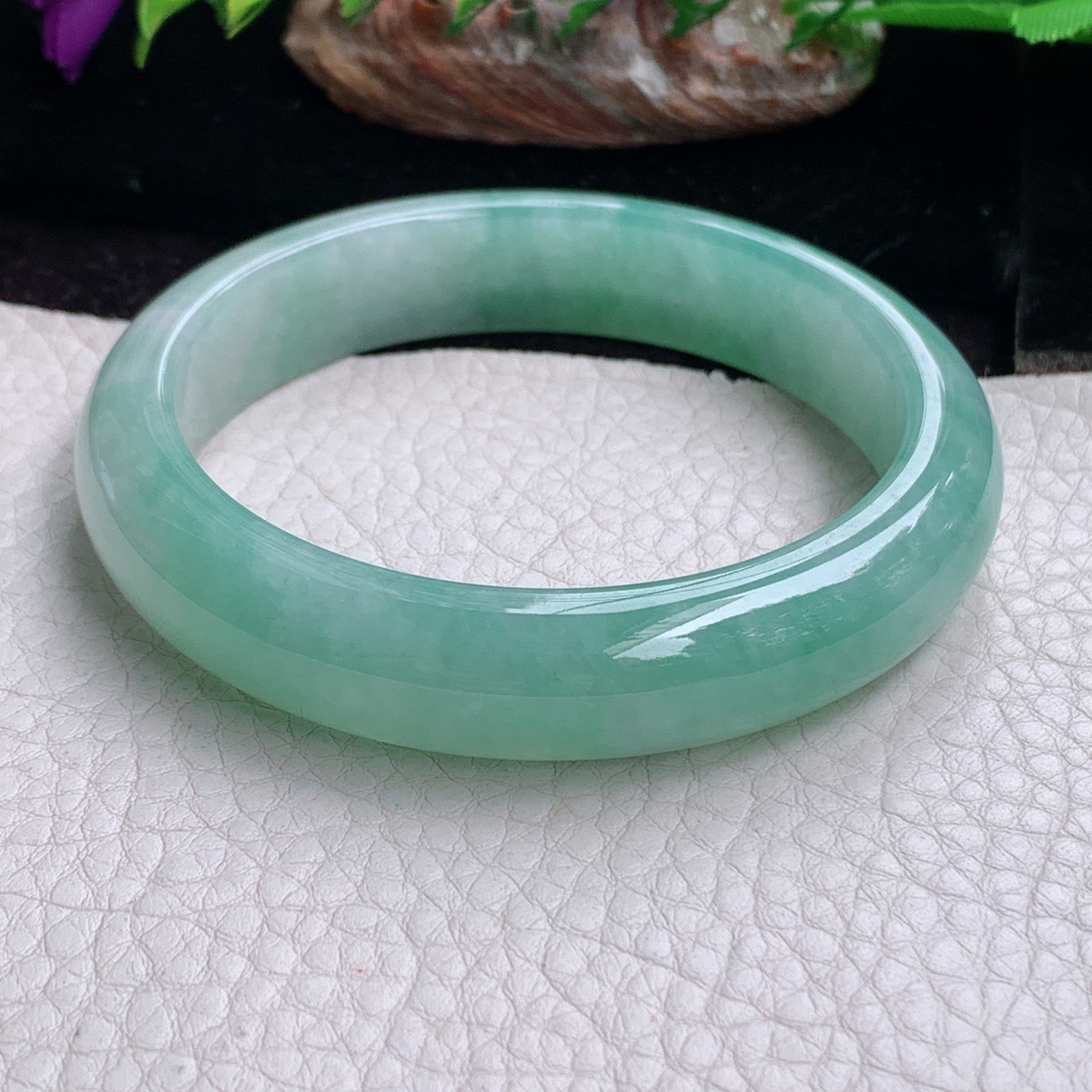 ee实拍57.5*13*8.2平安镯 天然缅甸翡翠手镯冰胶飘绿清爽大气正圈玉镯子