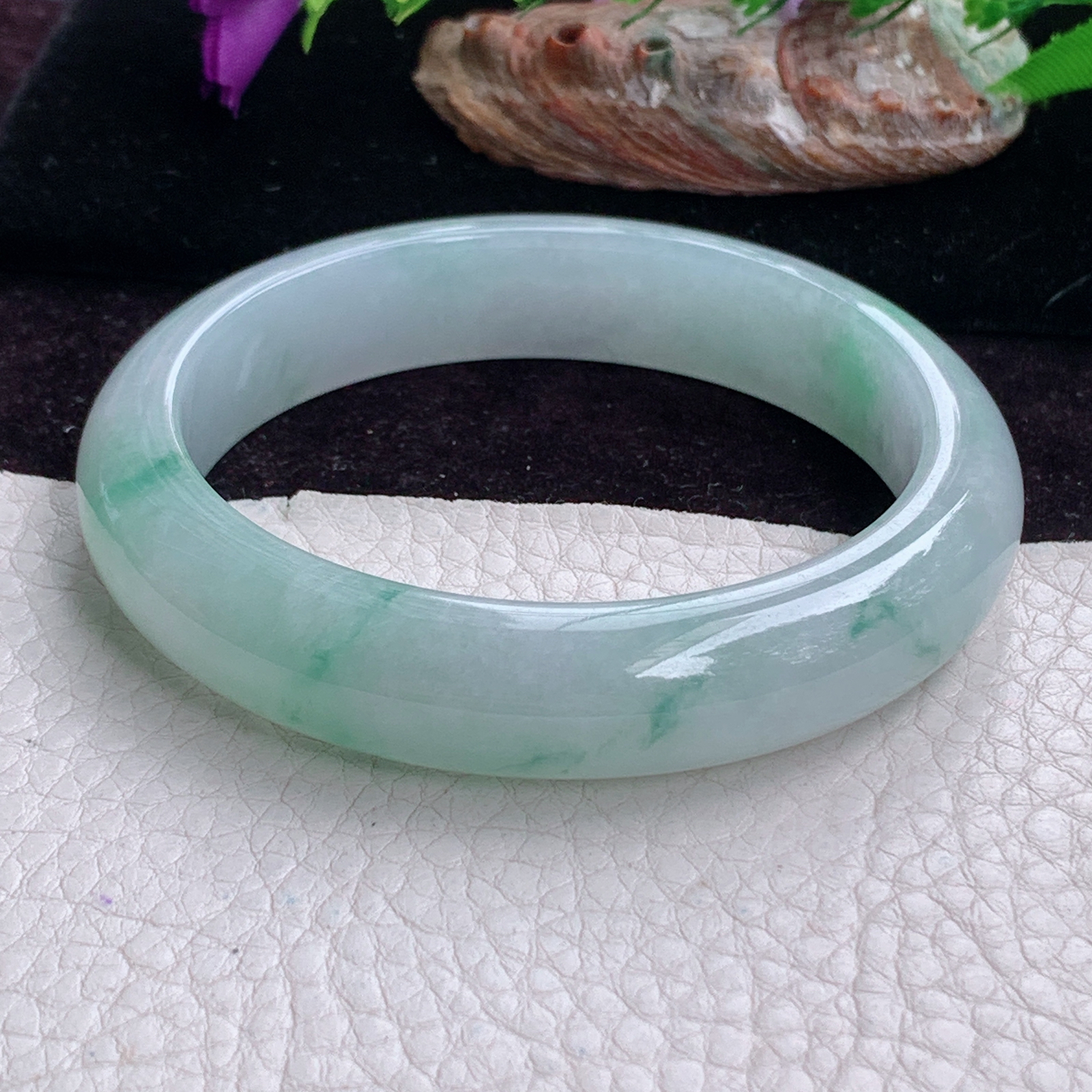 fx实拍58*13*8.7平安镯 天然缅甸翡翠手镯冰飘花胶感正圈玉镯子