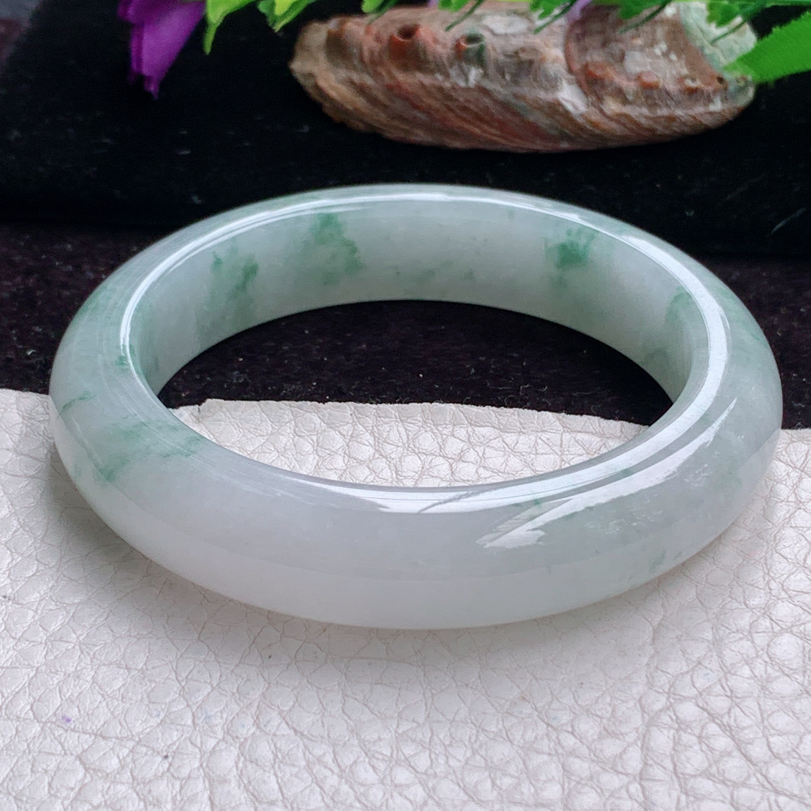 js实拍56*13.3*9.5平安镯 天然缅甸翡翠手镯冰飘花厚装正圈玉镯子