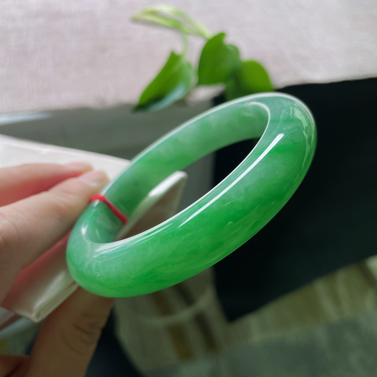 58.6/12.7/9.5绿底正圈，腕间轻绕，是凝固的春水，是具象的青山。无纹裂