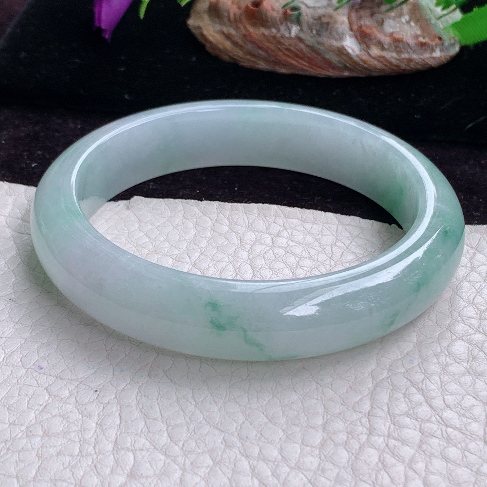 fx实拍58*13*8.7平安镯 天然缅甸翡翠手镯冰飘花胶感正圈玉镯子