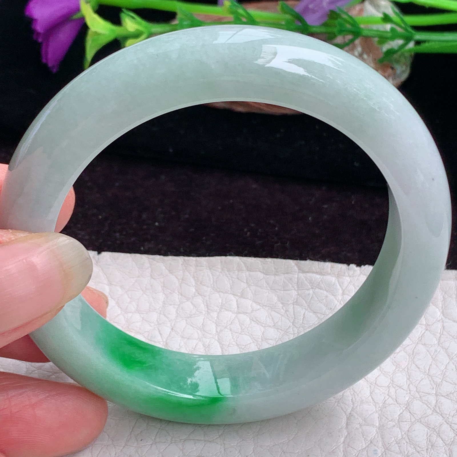 hy实拍53.5*12.5*9平安镯 天然缅甸翡翠手镯辣绿厚装正圈玉镯子