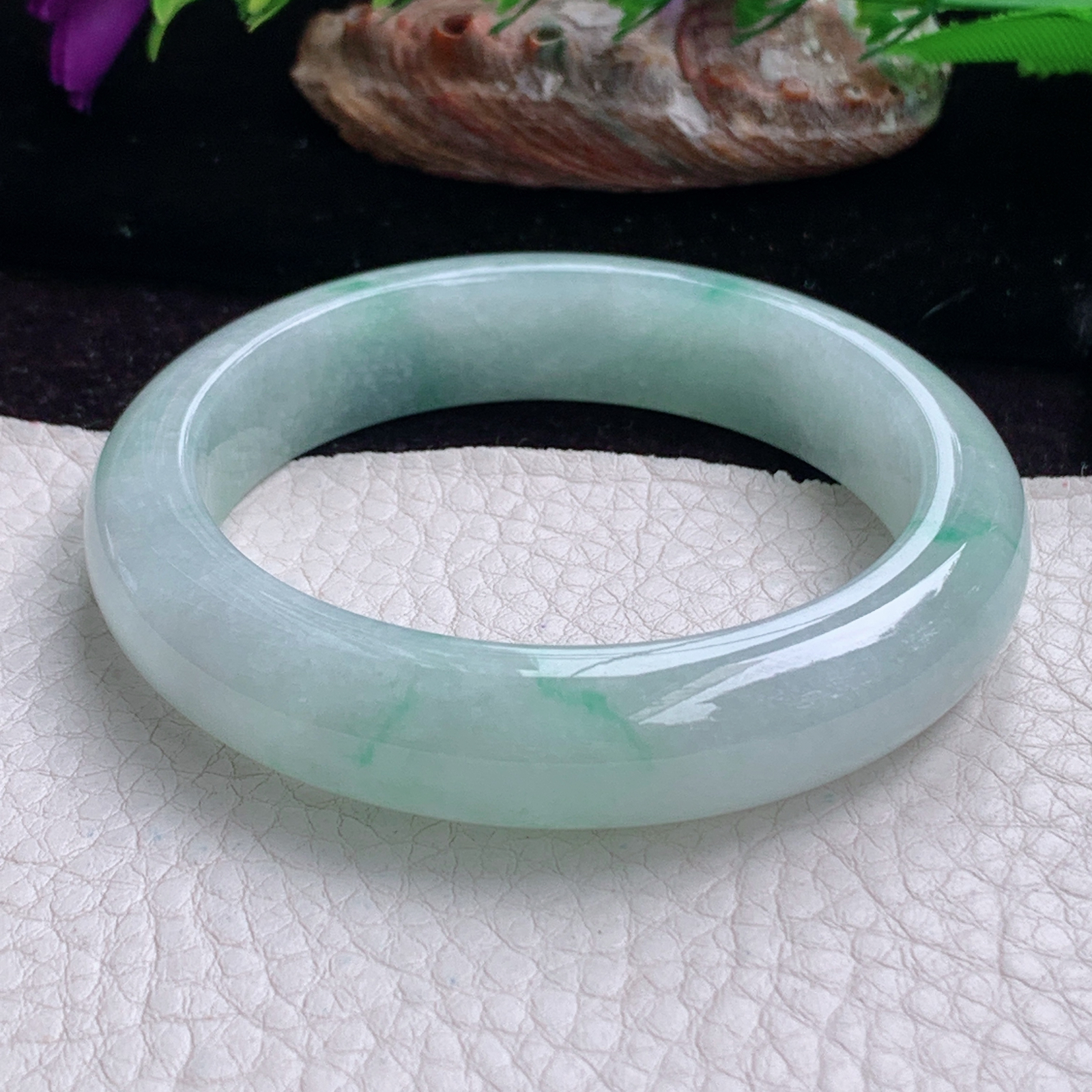 z小圈口52*12.5*8.2平安镯 天然缅甸翡翠手镯飘花秀气正圈玉镯子