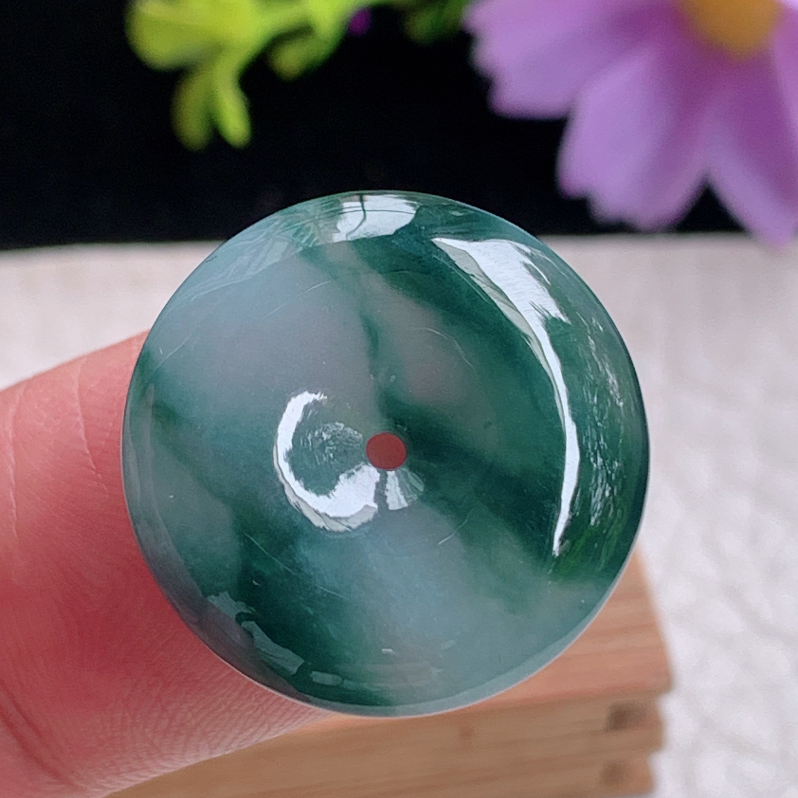 zz3实拍21*5.3缅甸翡翠冰蓝花小平安扣吊坠 宝宝小孩平安玉坠