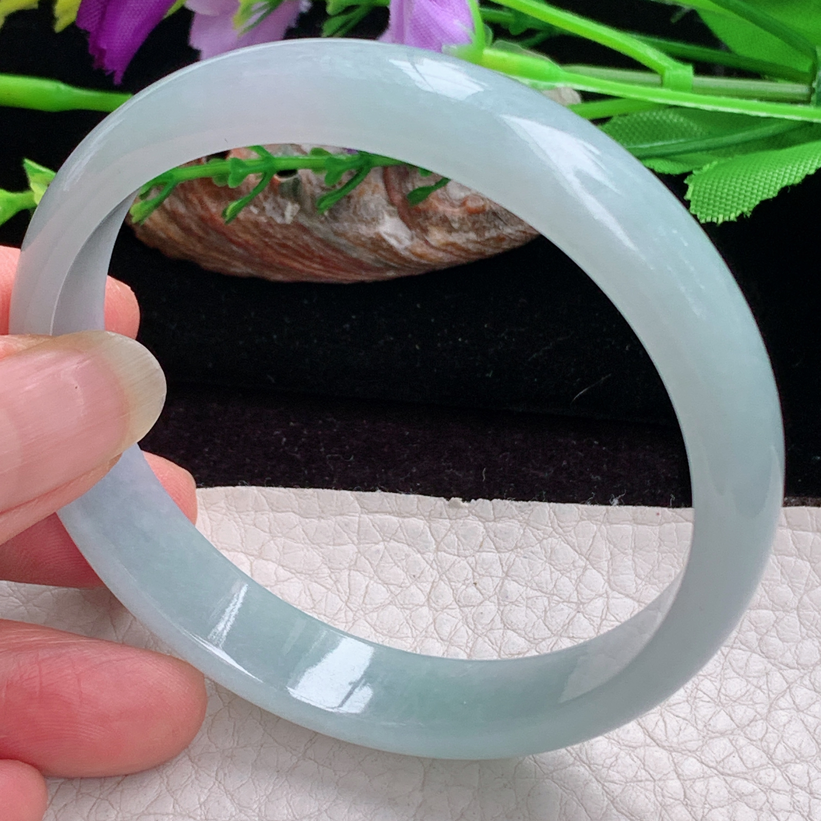 ee大圈口61.5*12.5*6.3平安镯 天然缅甸翡翠手镯冰胶飘清爽大气正圈玉镯子