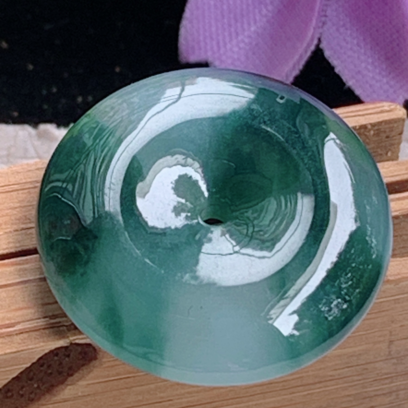 zz3实拍21*5.3缅甸翡翠冰蓝花小平安扣吊坠 宝宝小孩平安玉坠