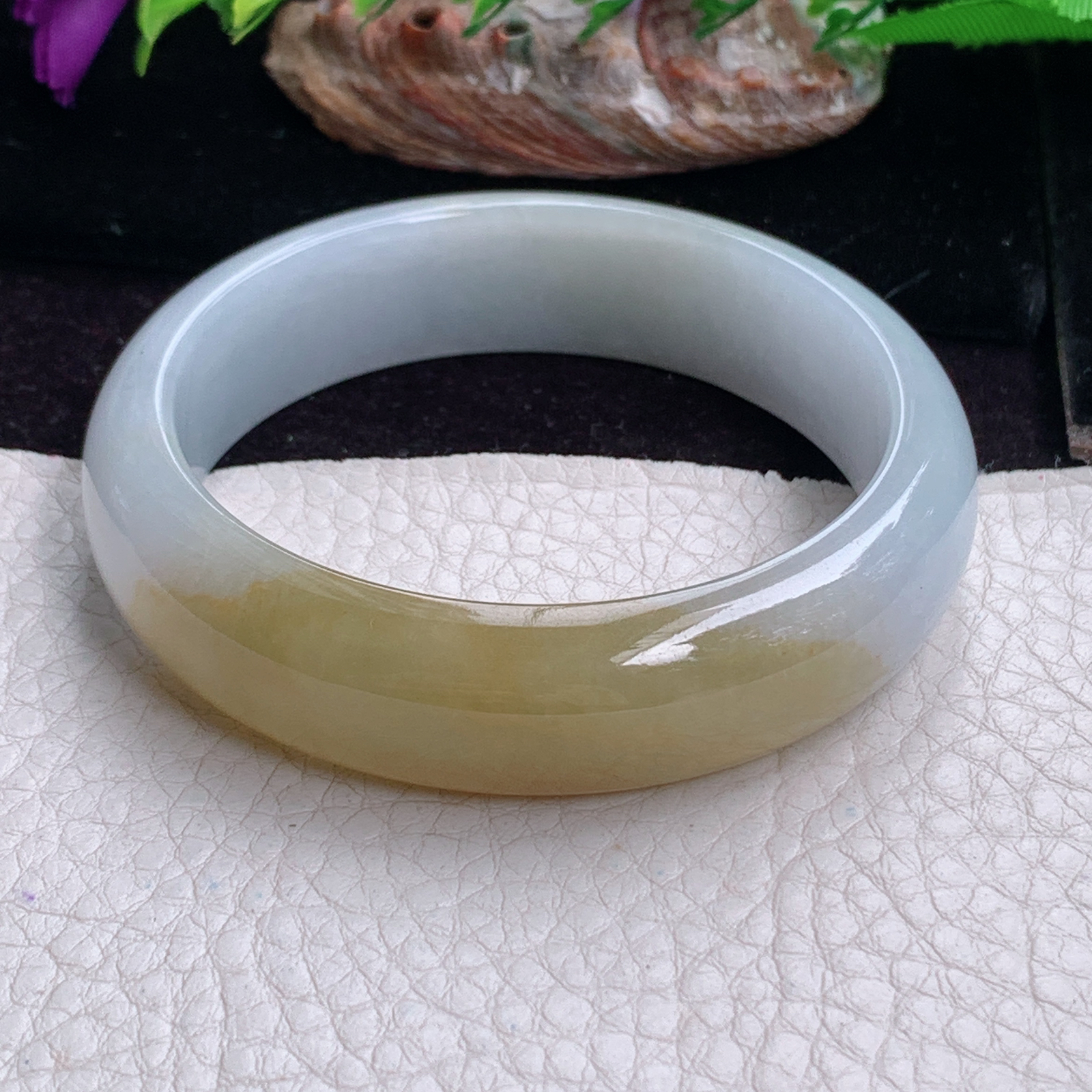 z实拍55*15*7.5招财轮胎镯 天然缅甸翡翠手镯双彩正圈玉镯子