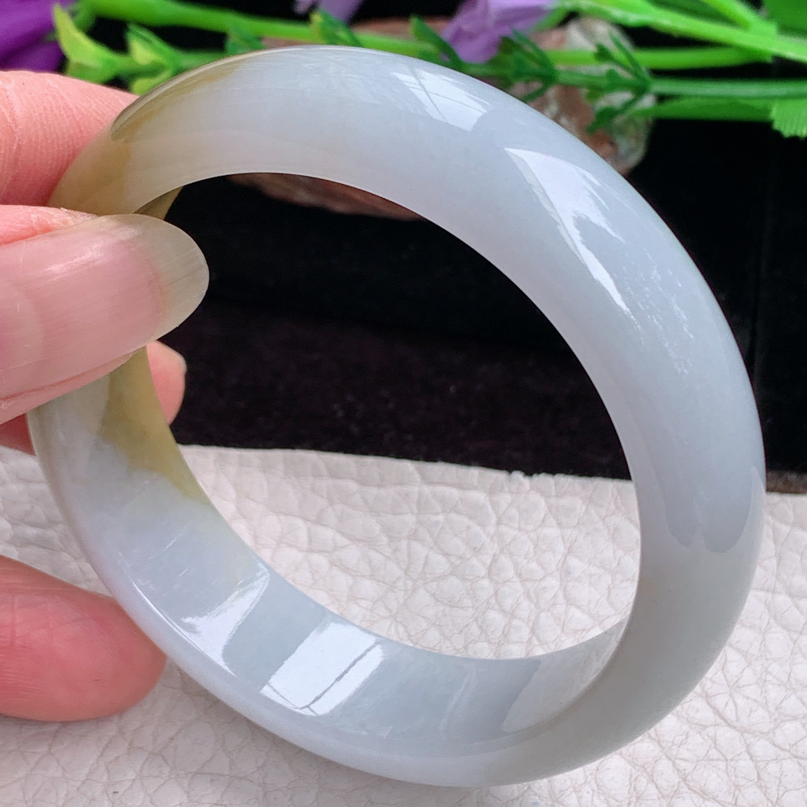 z实拍55*15*7.5招财轮胎镯 天然缅甸翡翠手镯双彩正圈玉镯子