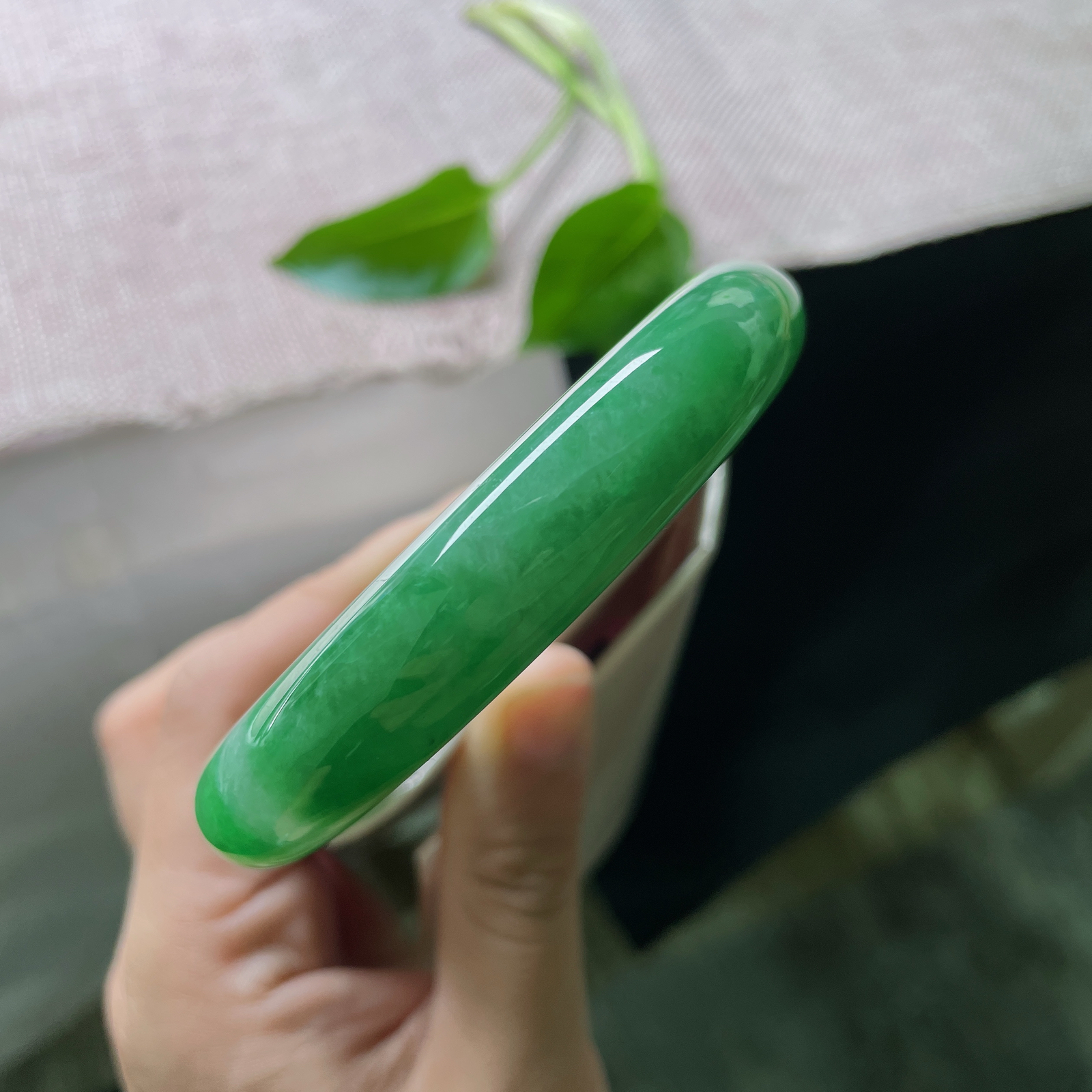 61.1/13.1/10，满绿正圈，大圈口，种老肉细，底色均匀醇厚，是东方美玉的底色与底气。一点皮纹