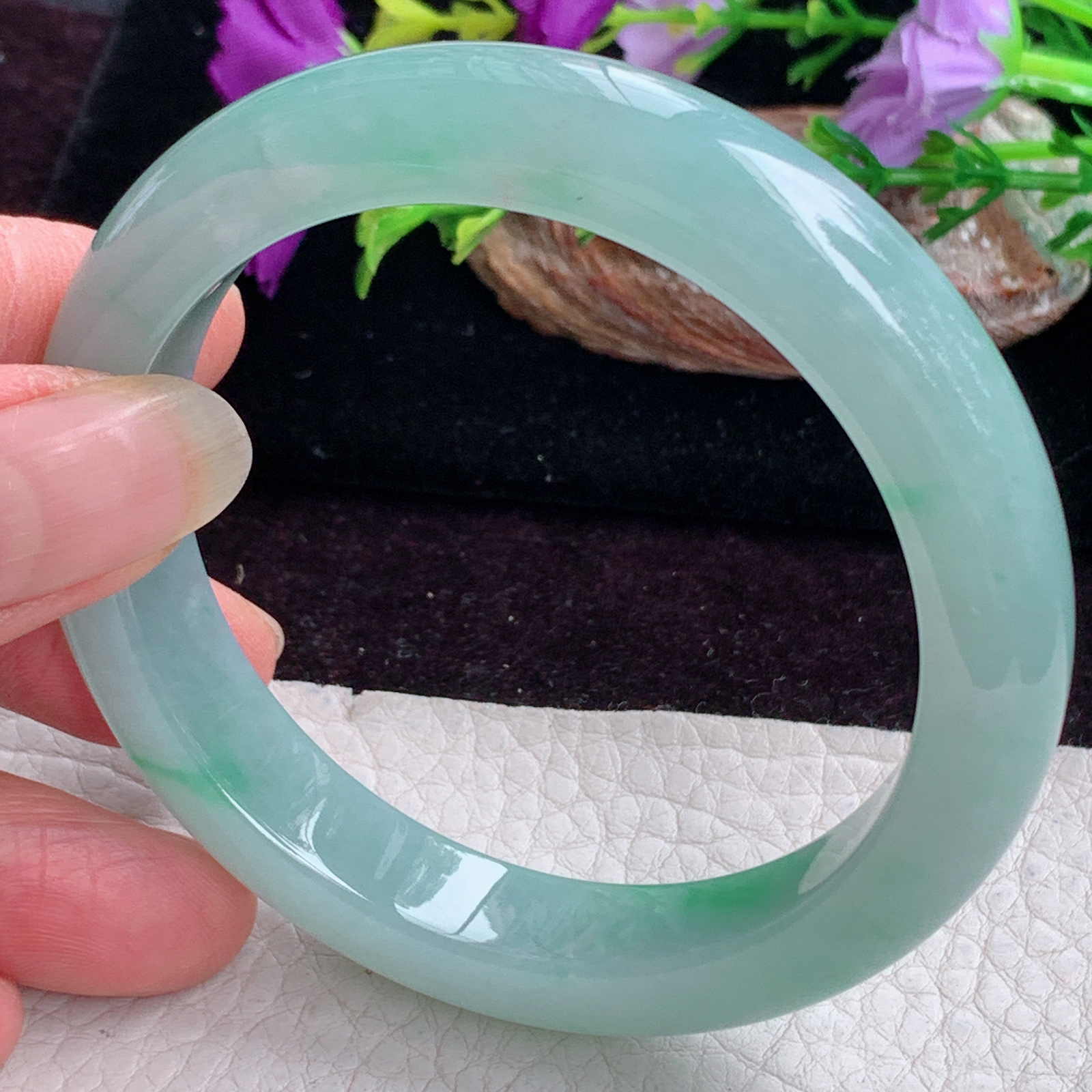 fx实拍56.5*11.8*8.6平安镯 天然缅甸翡翠手镯冰胶飘绿正圈玉镯子