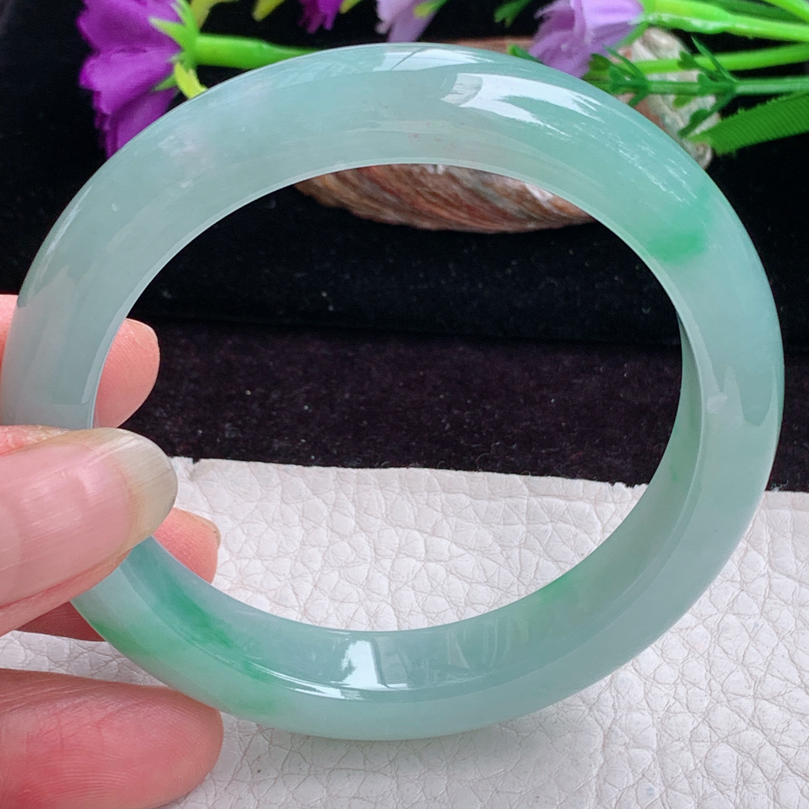 fx实拍56.5*11.8*8.6平安镯 天然缅甸翡翠手镯冰胶飘绿正圈玉镯子