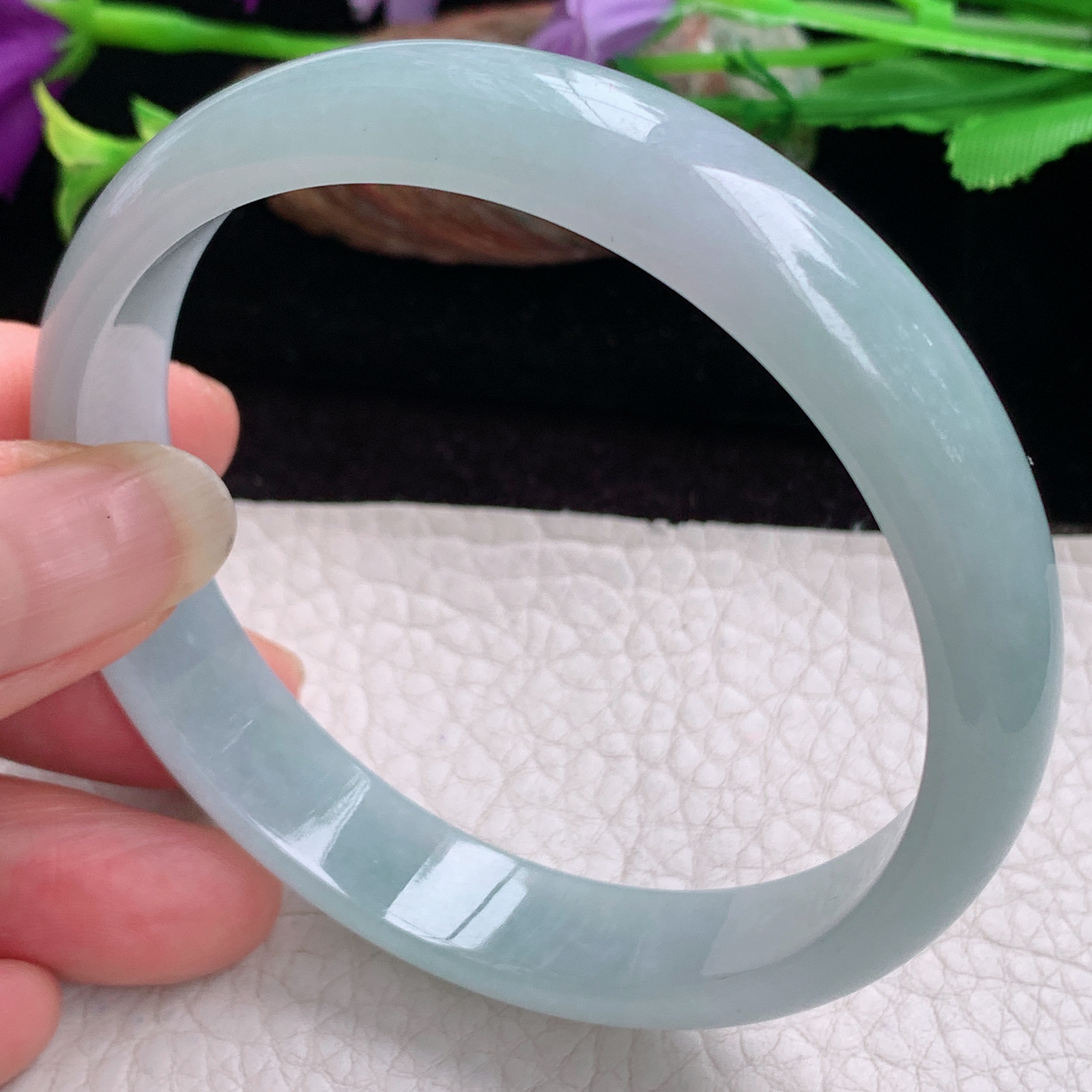 ee大圈口61.5*12.5*6.3平安镯 天然缅甸翡翠手镯冰胶飘清爽大气正圈玉镯子