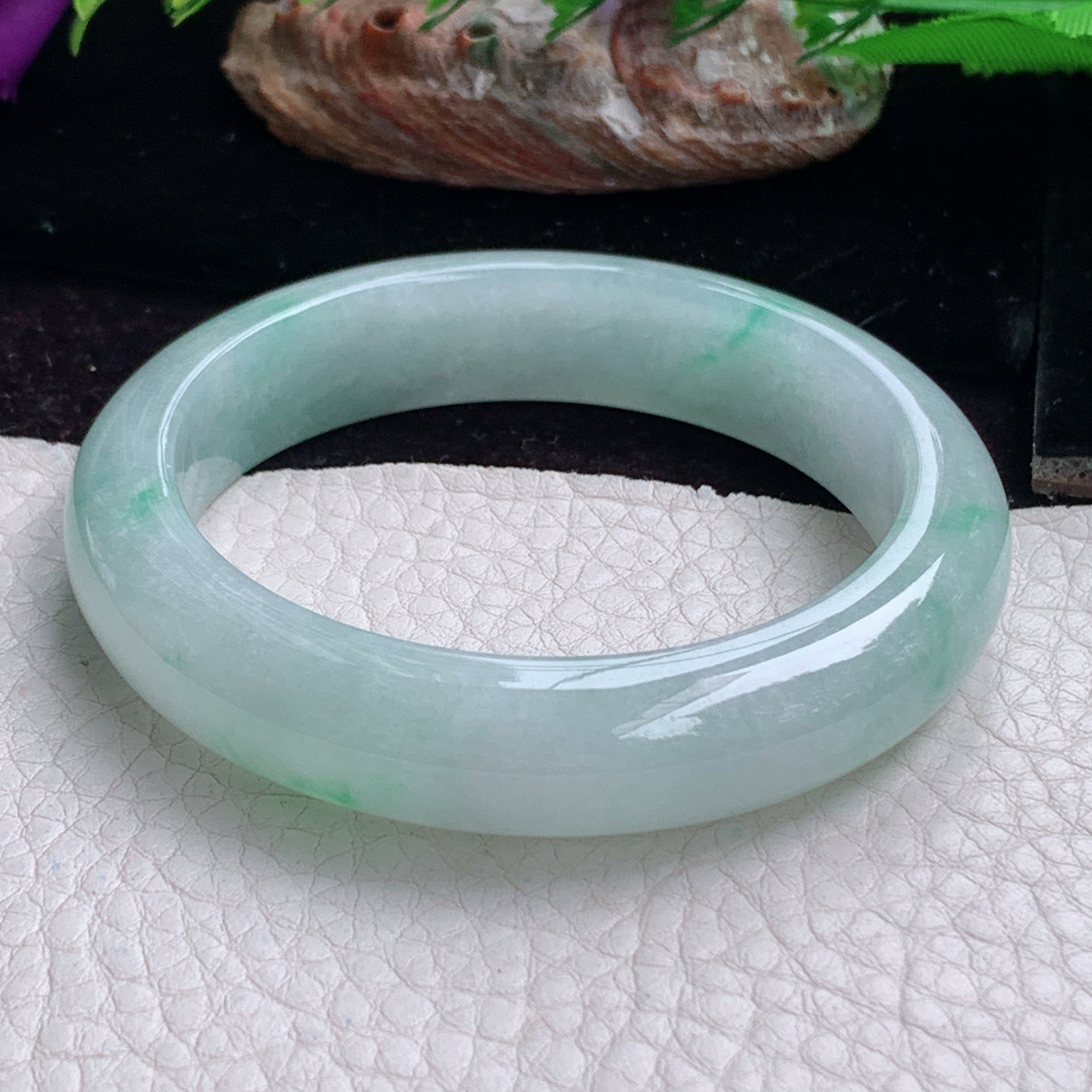 z小圈口52*12.5*8.2平安镯 天然缅甸翡翠手镯飘花秀气正圈玉镯子