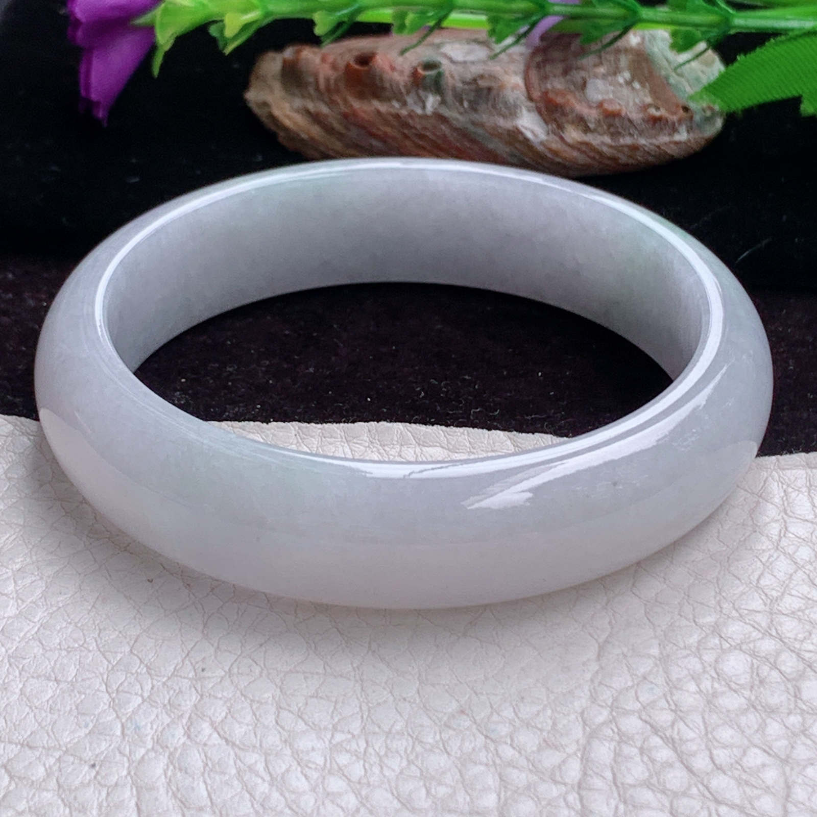 js大圈口60*14.8*7.8平安镯 天然缅甸翡翠手镯胶感飘绿正圈玉镯子