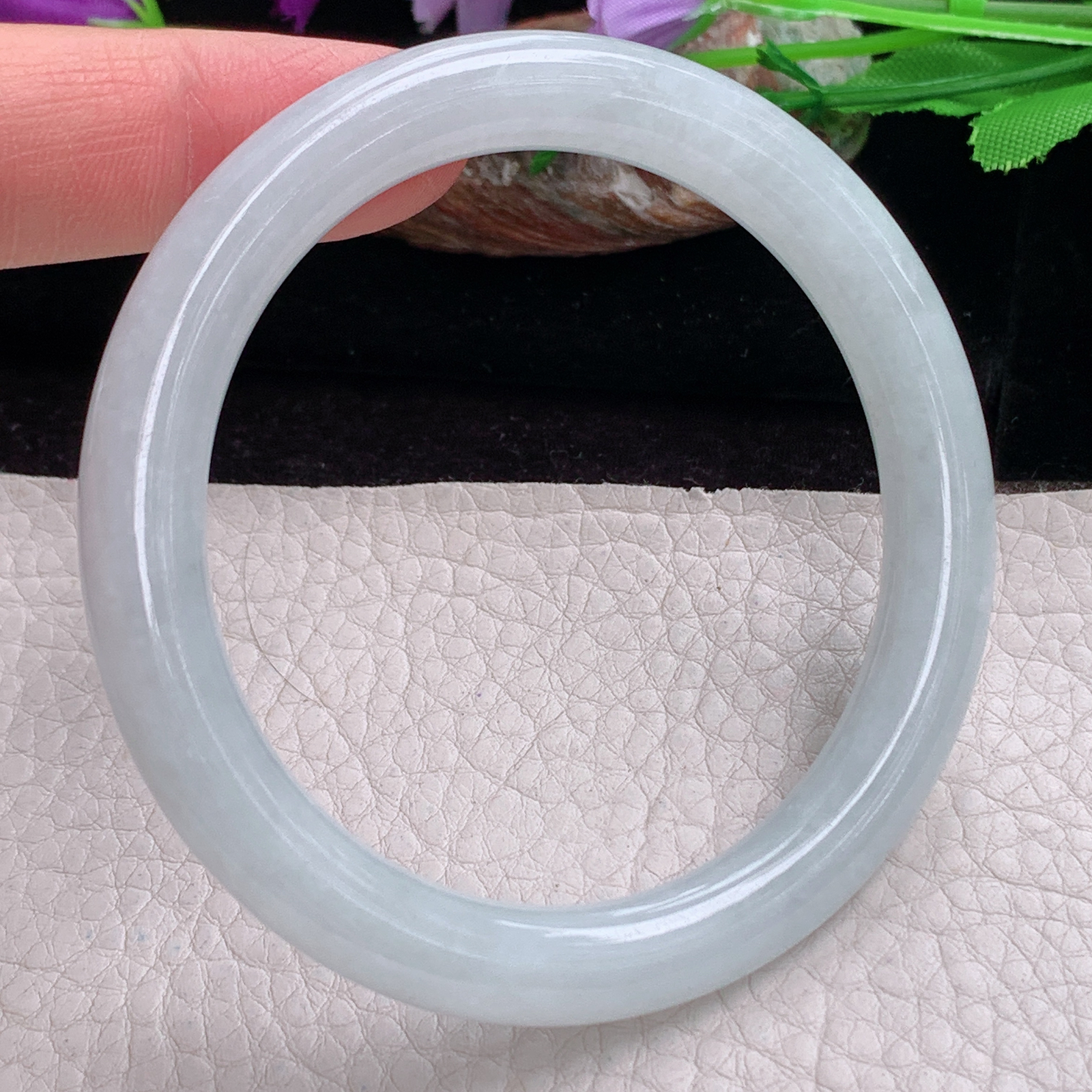 ee实拍56.5*8.2*8.8美人镯 天然缅甸翡翠手镯白月光清爽圆条正圈玉镯子