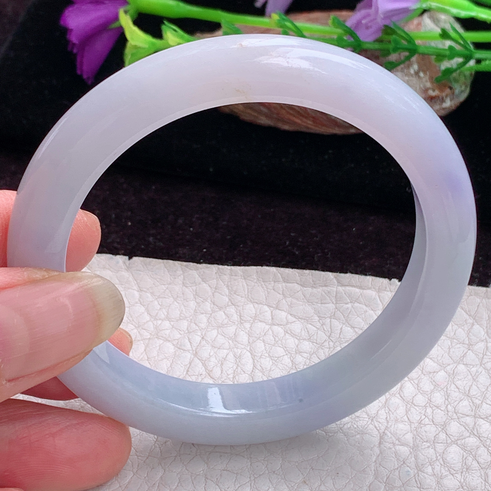 z甜美款54.5*9.5*8.5平安镯 天然缅甸翡翠手镯紫罗兰秀气正圈玉镯子