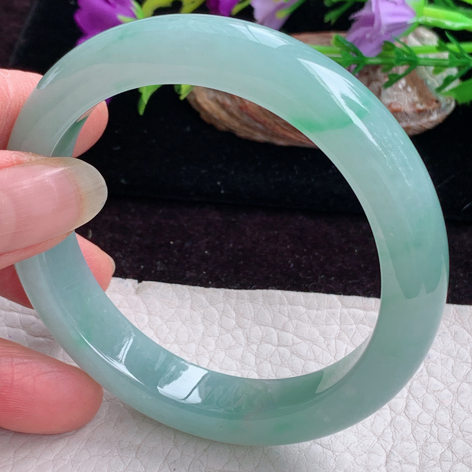 fx实拍56.5*11.8*8.6平安镯 天然缅甸翡翠手镯冰胶飘绿正圈玉镯子