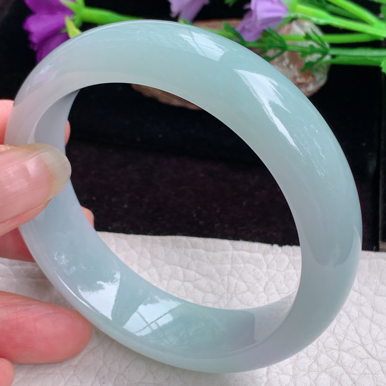 hy实拍58.8*17.2*8.6轮胎镯 天然缅甸翡翠手镯蓝韵胶感正圈玉镯子