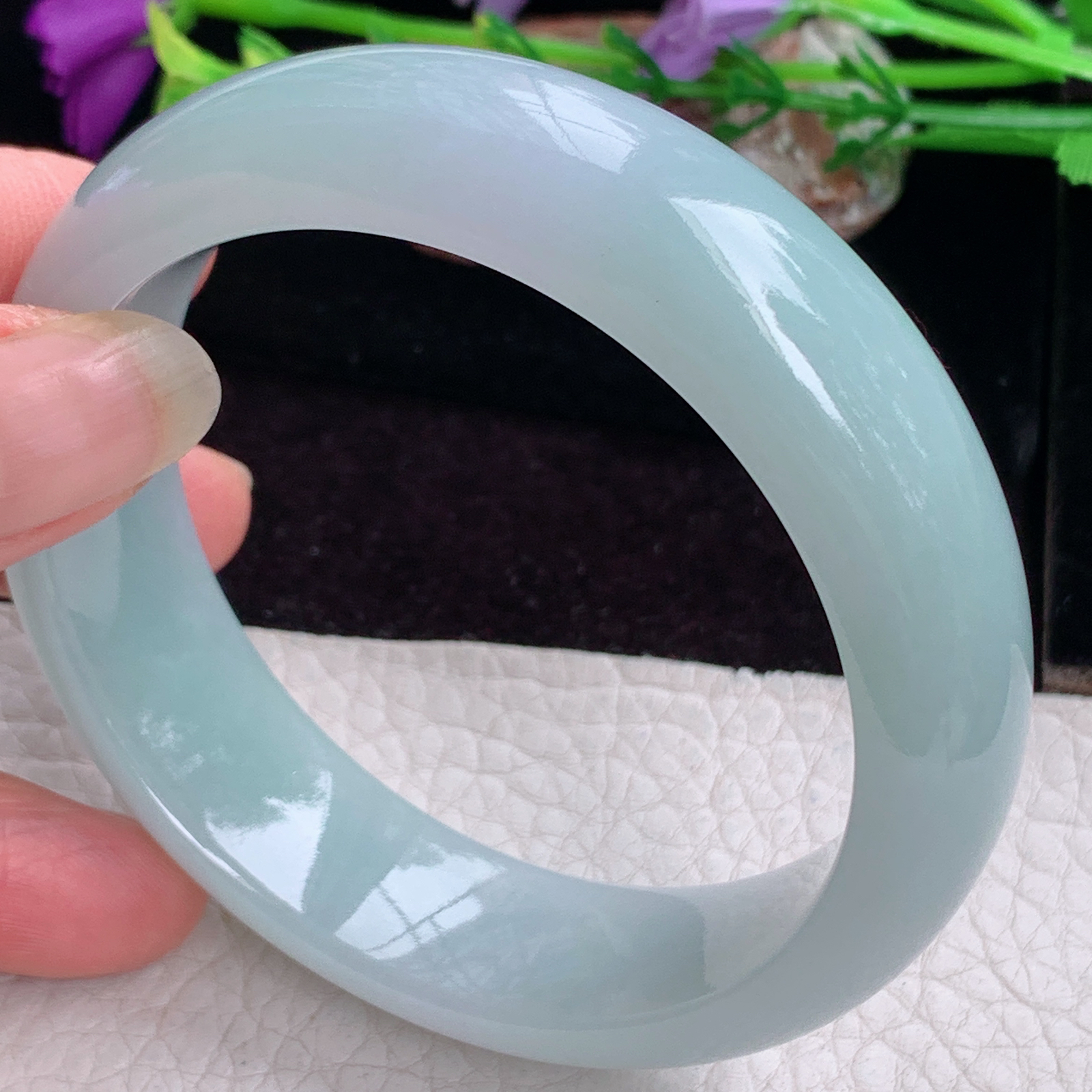 hy实拍58.8*17.2*8.6轮胎镯 天然缅甸翡翠手镯蓝韵胶感正圈玉镯子