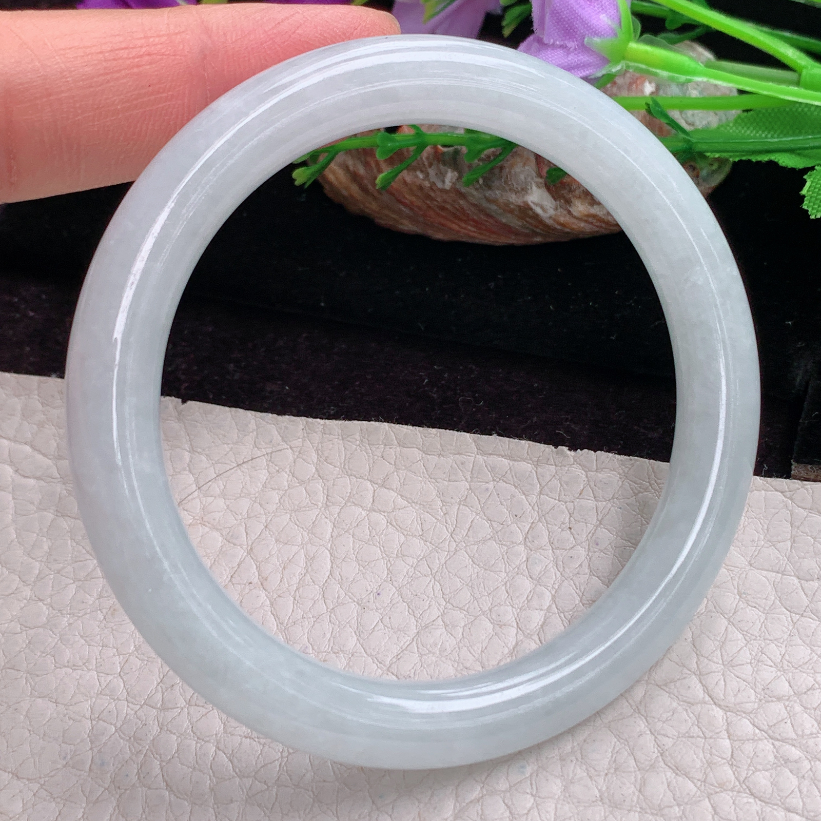 ee实拍56.5*8.2*8.8美人镯 天然缅甸翡翠手镯白月光清爽圆条正圈玉镯子