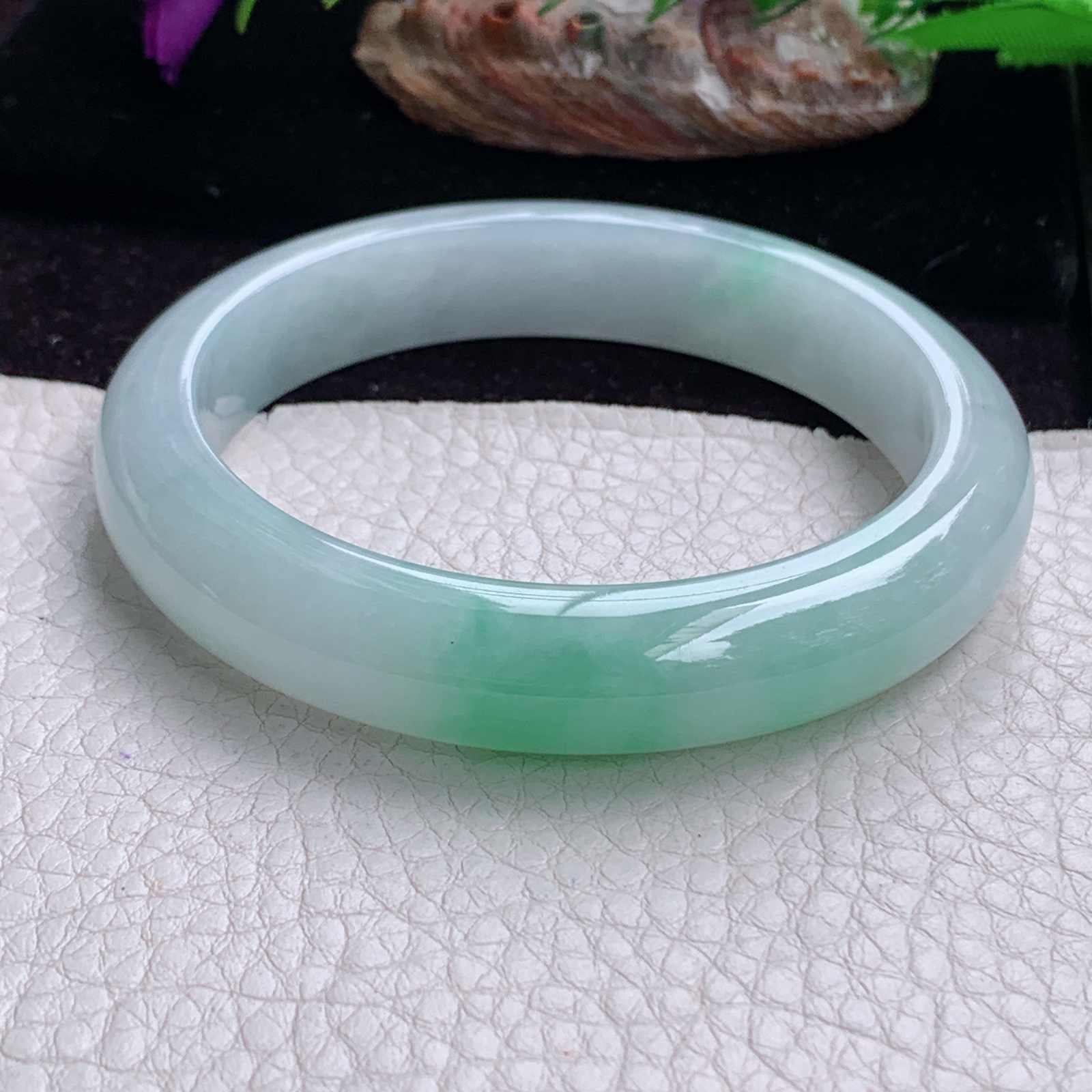 hy大圈口59.5*12.3*8.8平安镯 天然缅甸翡翠手镯冰飘绿正圈玉镯子