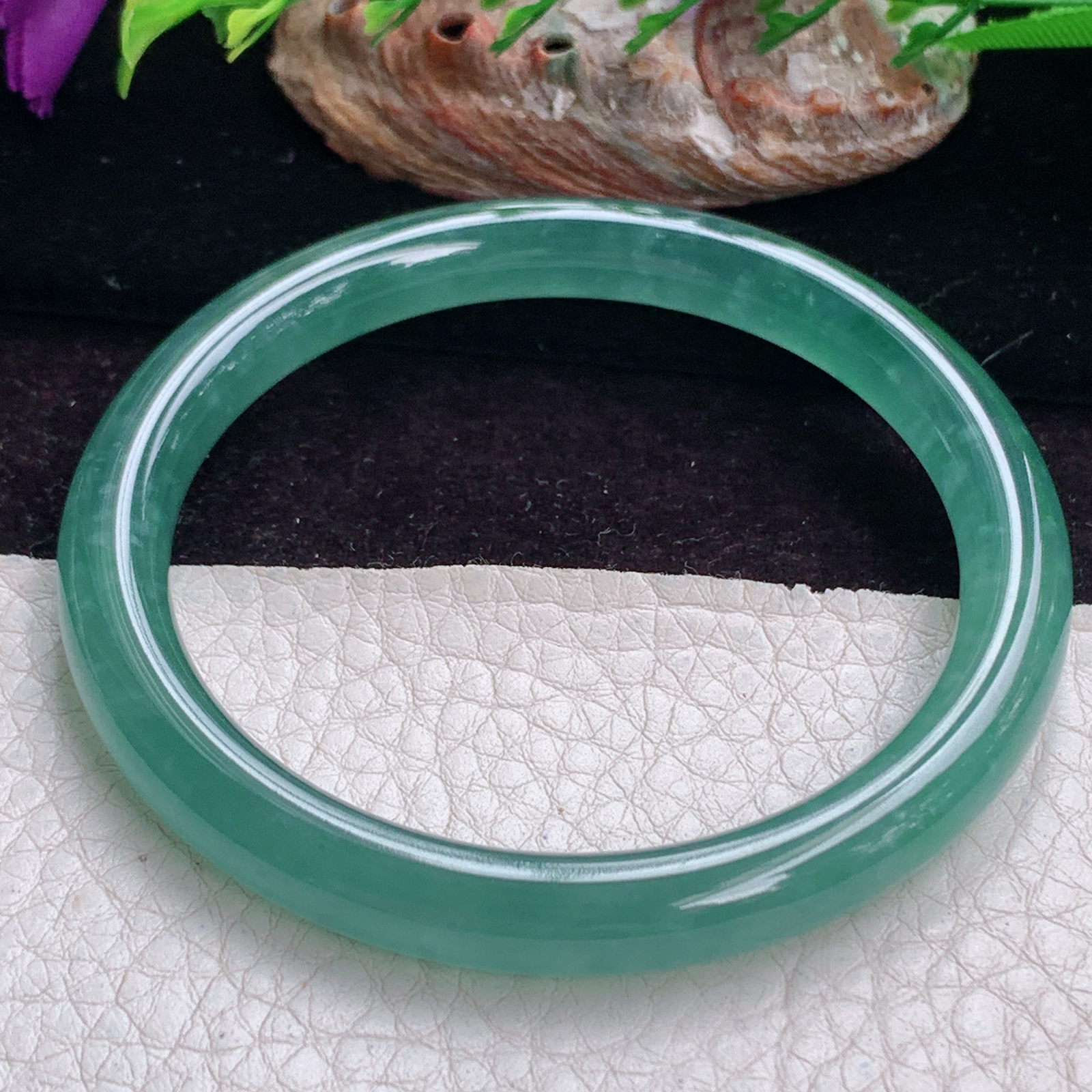 yh实拍56*7.6美人镯 天然翡翠手镯冰蓝圆条正圈玉镯子 叮当镯